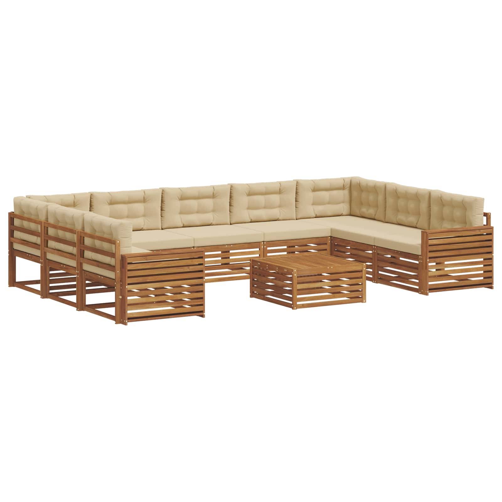 vidaXL Outdoor-Sofagarnitur 10 pcs Natur und Beige Massivholz Akazie
