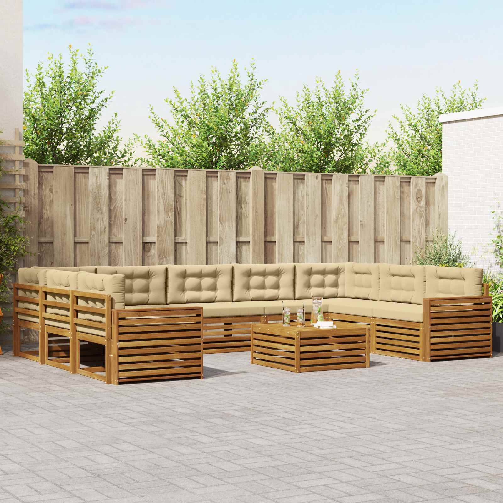 vidaXL Outdoor-Sofagarnitur 10 pcs Natur und Beige Massivholz Akazie