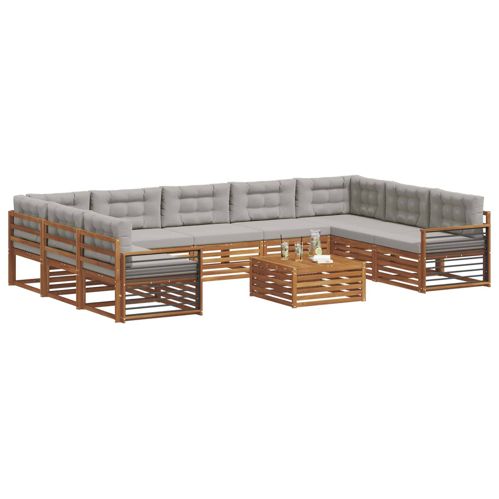 vidaXL Outdoor-Sofagarnitur mit Kissen 10 pcs Natürlich und Hellgrau