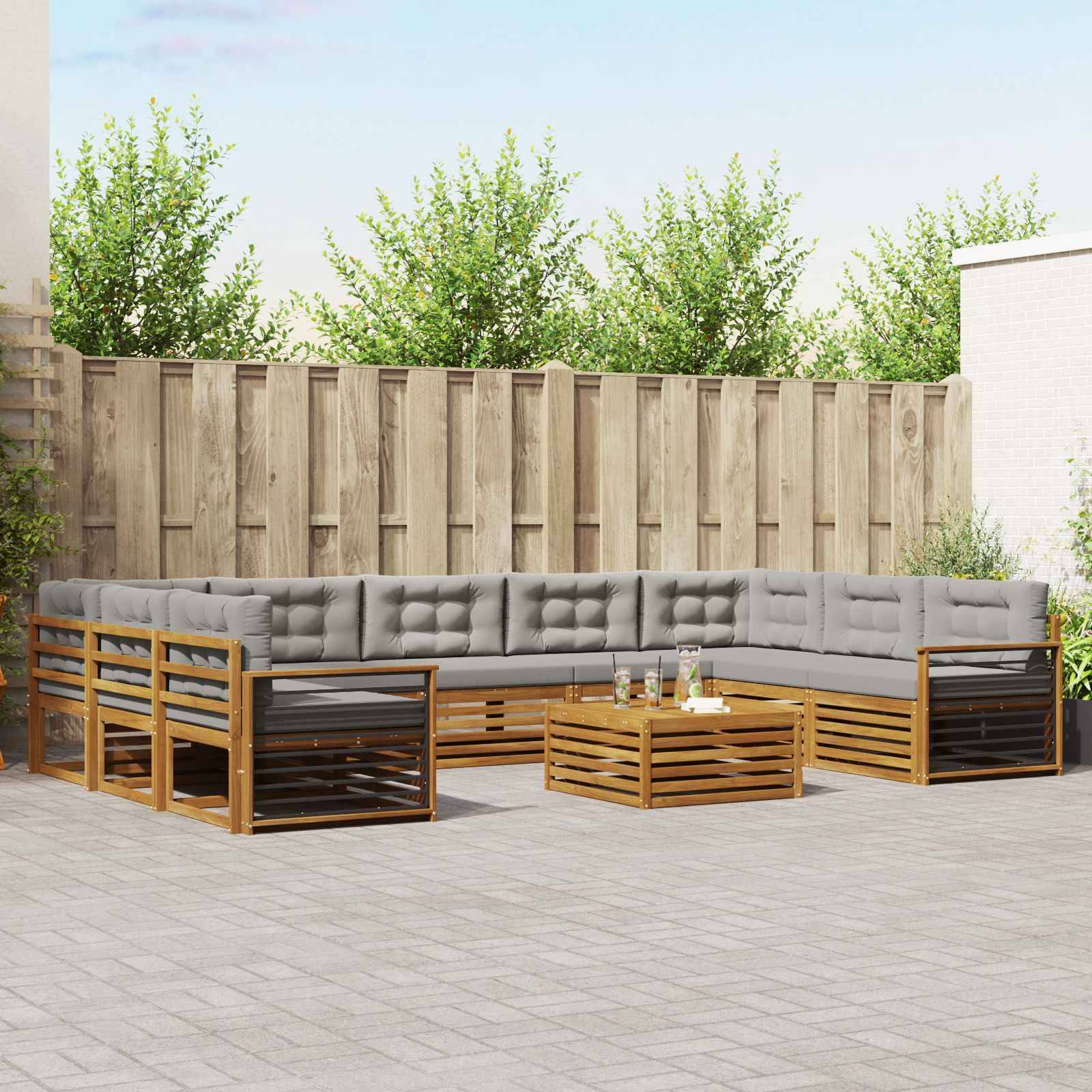vidaXL Outdoor-Sofagarnitur mit Kissen 10 pcs Natürlich und Hellgrau