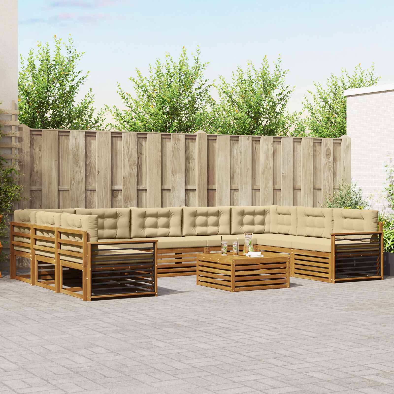 vidaXL Outdoor-Sofagarnitur 10 pcs Natur und Beige Massivholz Akazie