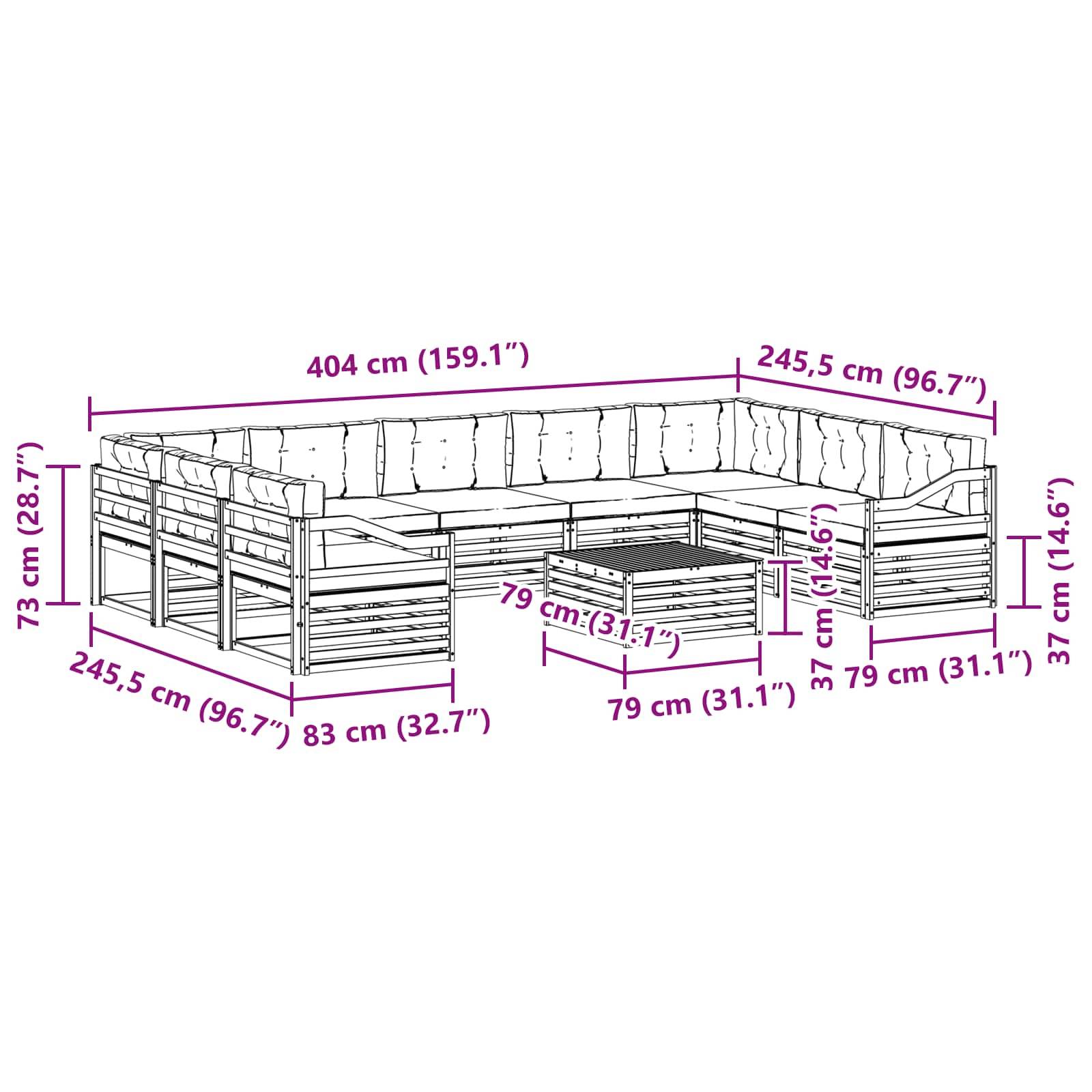 vidaXL Outdoor-Sofagarnitur mit Kissen 10 pcs Natur und Anthrazit