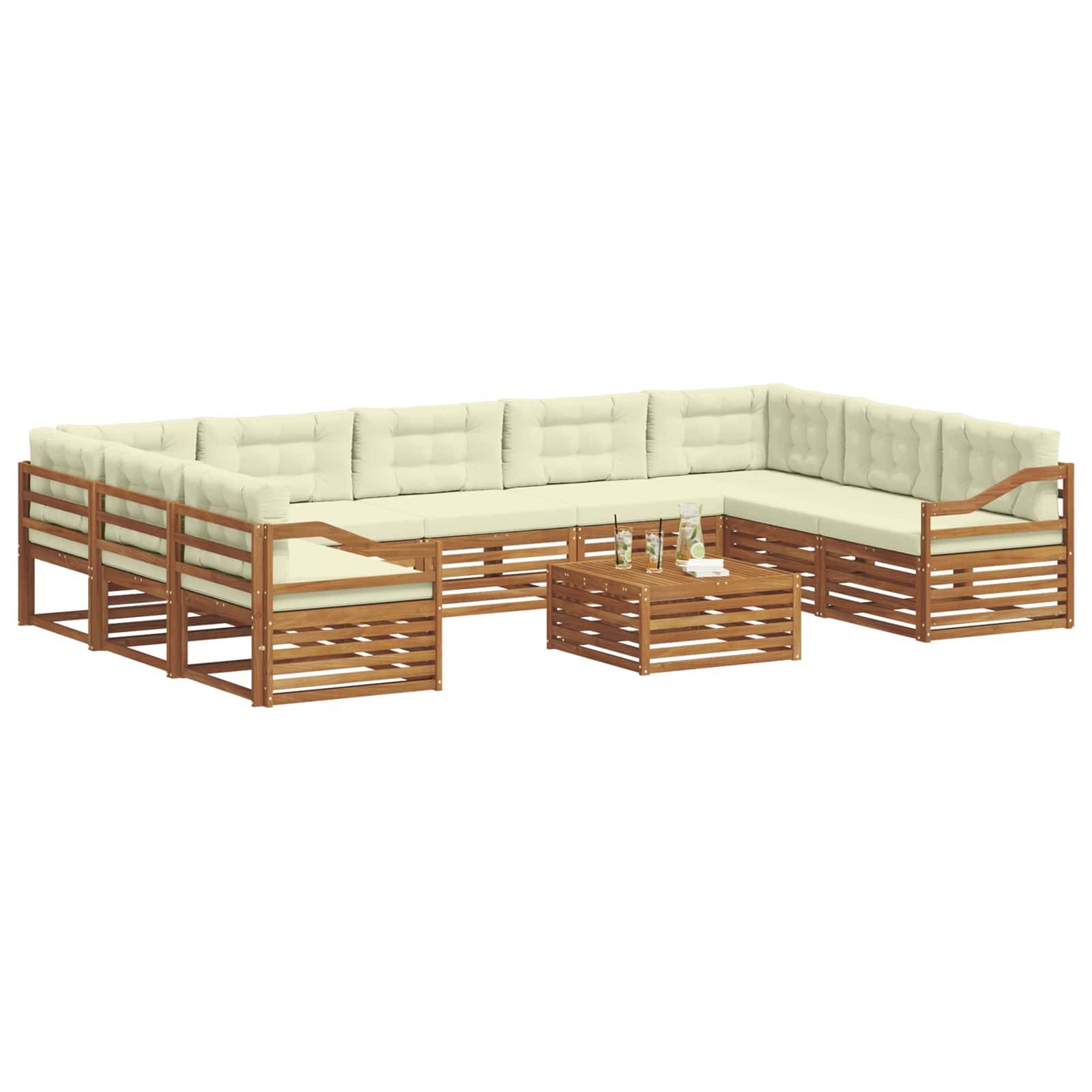 vidaXL Outdoor-Sofagarnitur 10 pcs Natur und Creme Massivholz Akazie