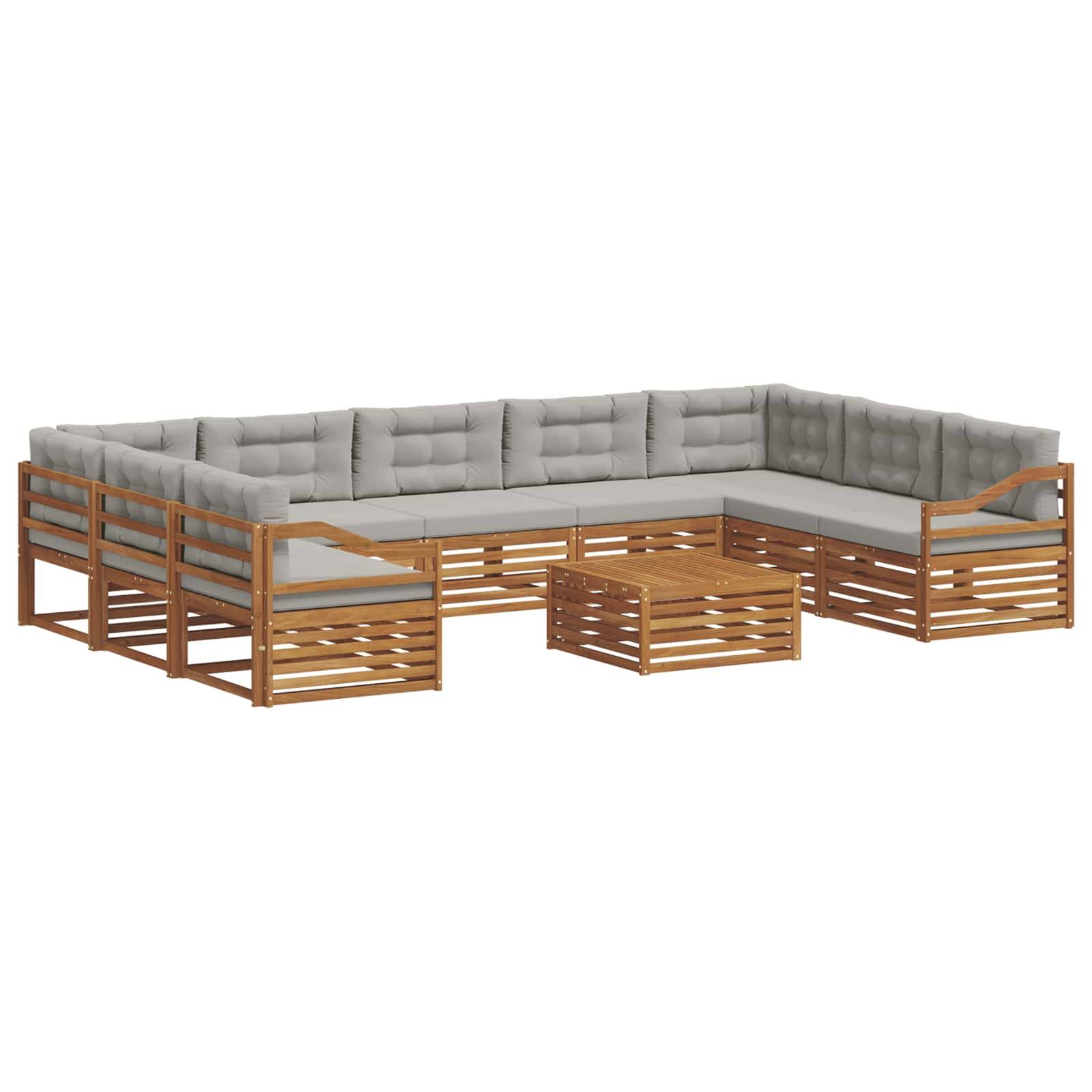 vidaXL Outdoor-Sofagarnitur mit Kissen 10 pcs Natürlich und Hellgrau