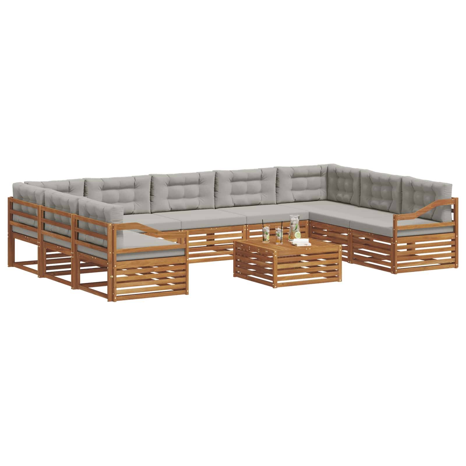 vidaXL Outdoor-Sofagarnitur mit Kissen 10 pcs Natürlich und Hellgrau