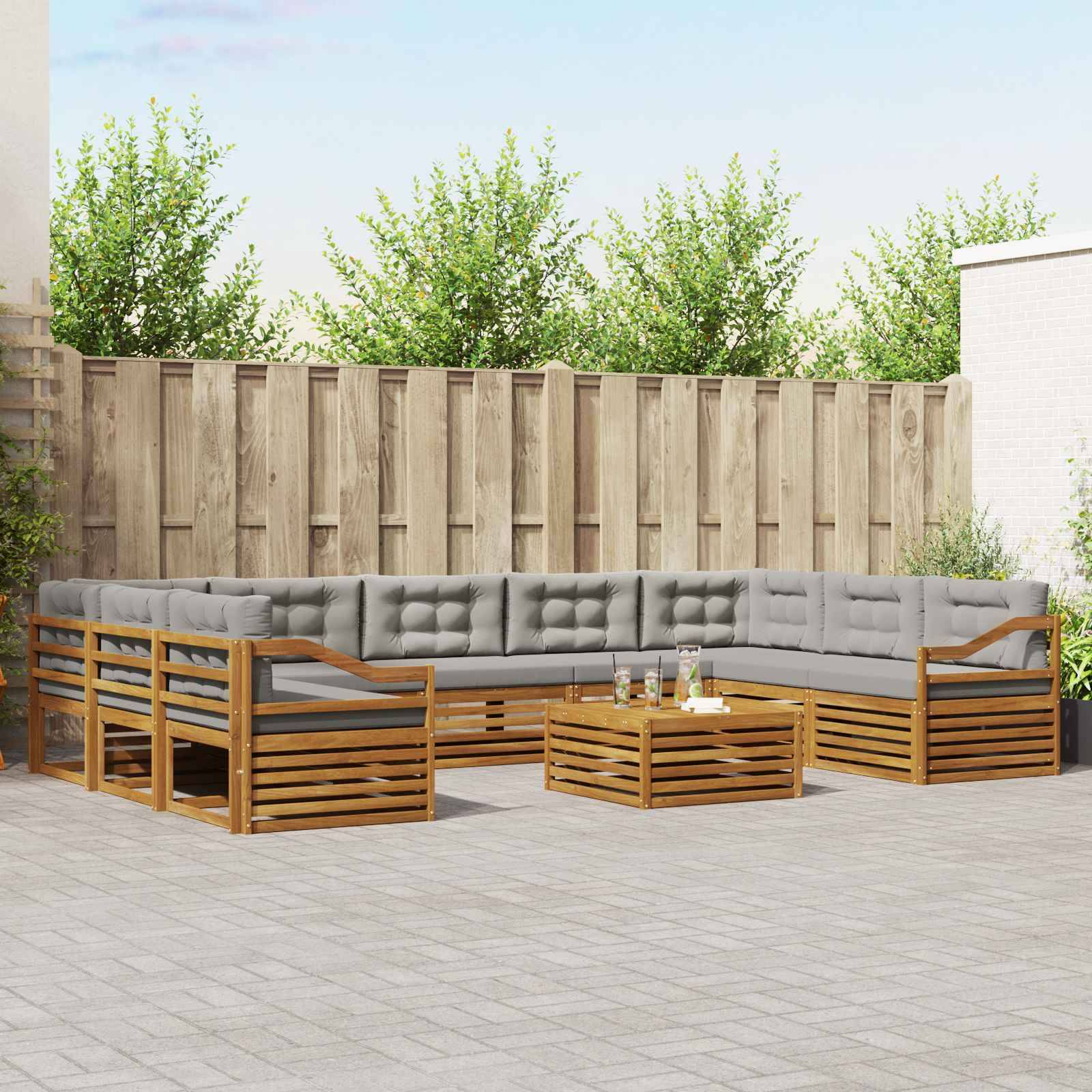 vidaXL Outdoor-Sofagarnitur mit Kissen 10 pcs Natürlich und Hellgrau