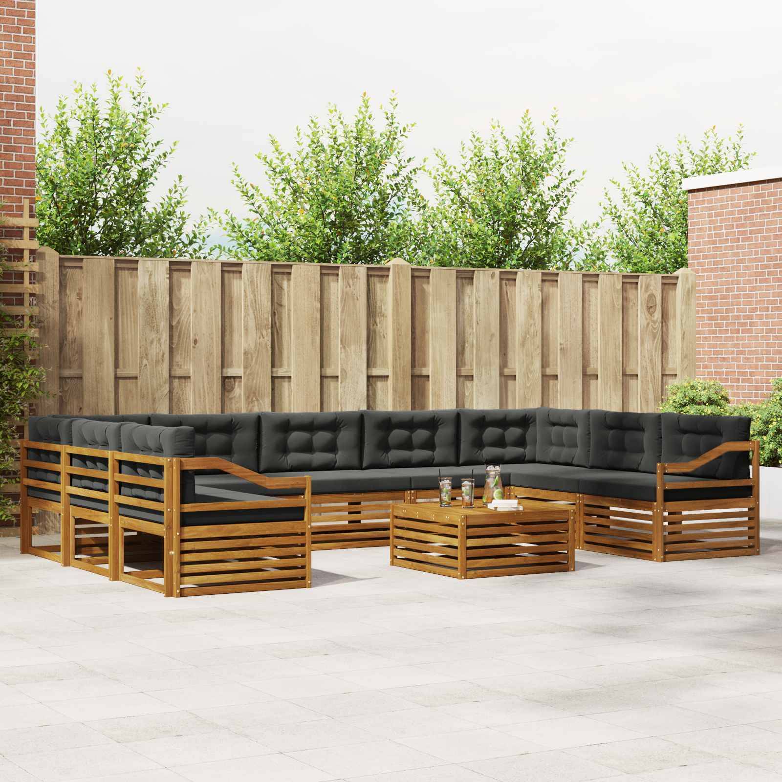 vidaXL Outdoor-Sofagarnitur mit Kissen 10 pcs Natur und Anthrazit