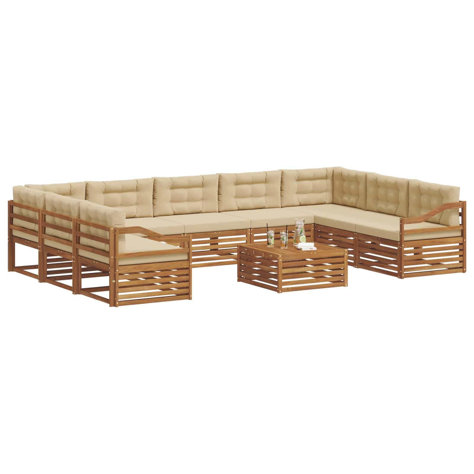 vidaXL Outdoor-Sofagarnitur 10 pcs Natur und Beige Massivholz Akazie