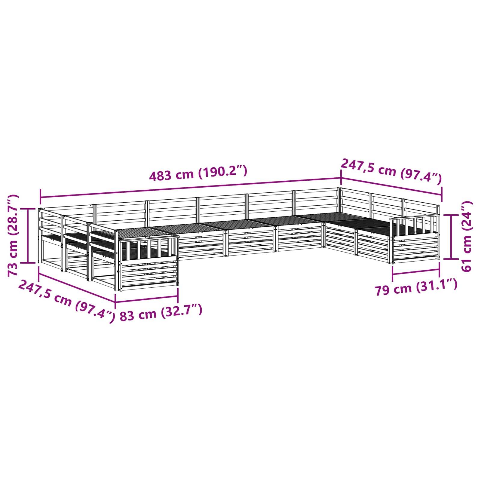 vidaXL Sofagarnituren 10 pcs Natur Massivholz Akazie