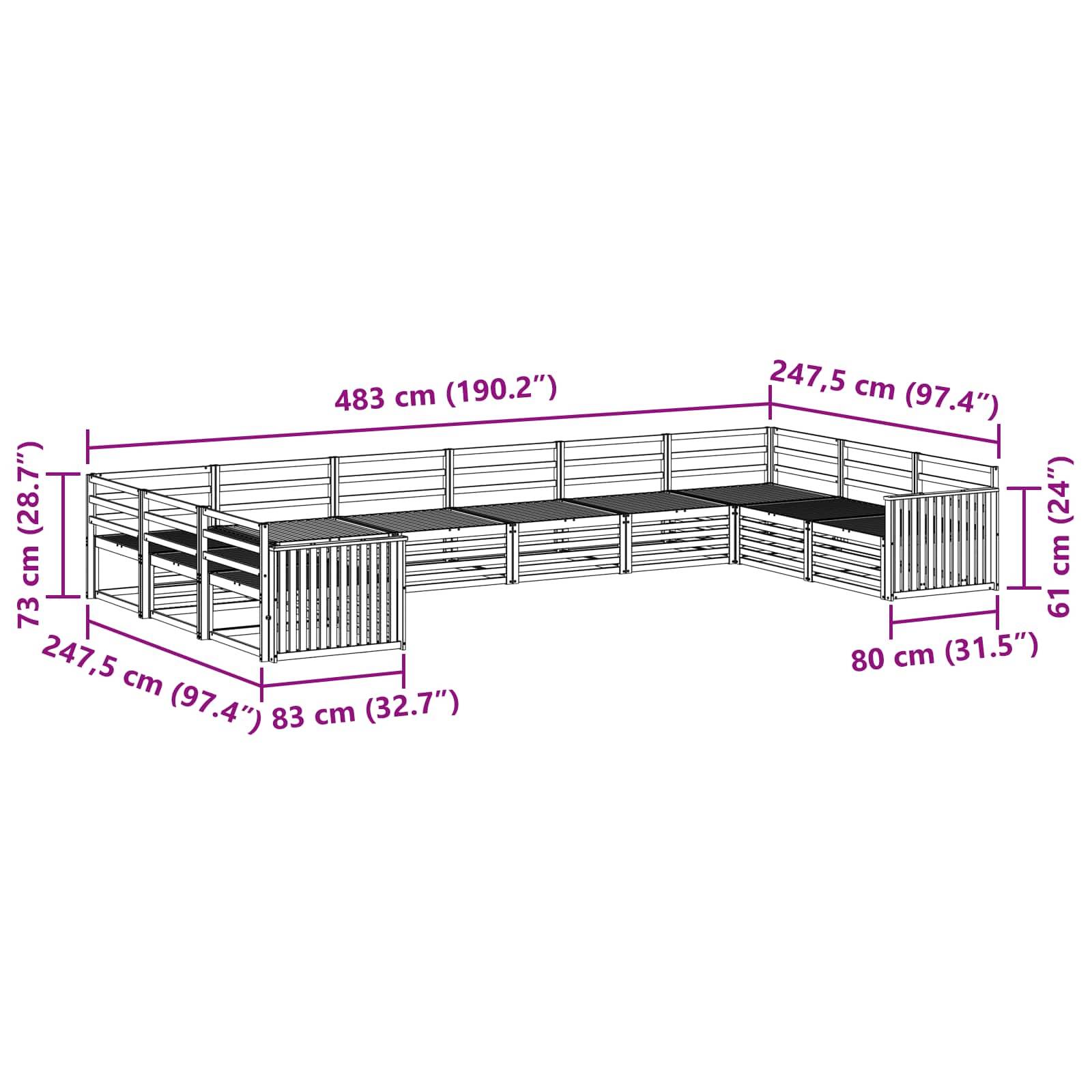 vidaXL Sofagarnituren 10 pcs Natur Massivholz Akazie