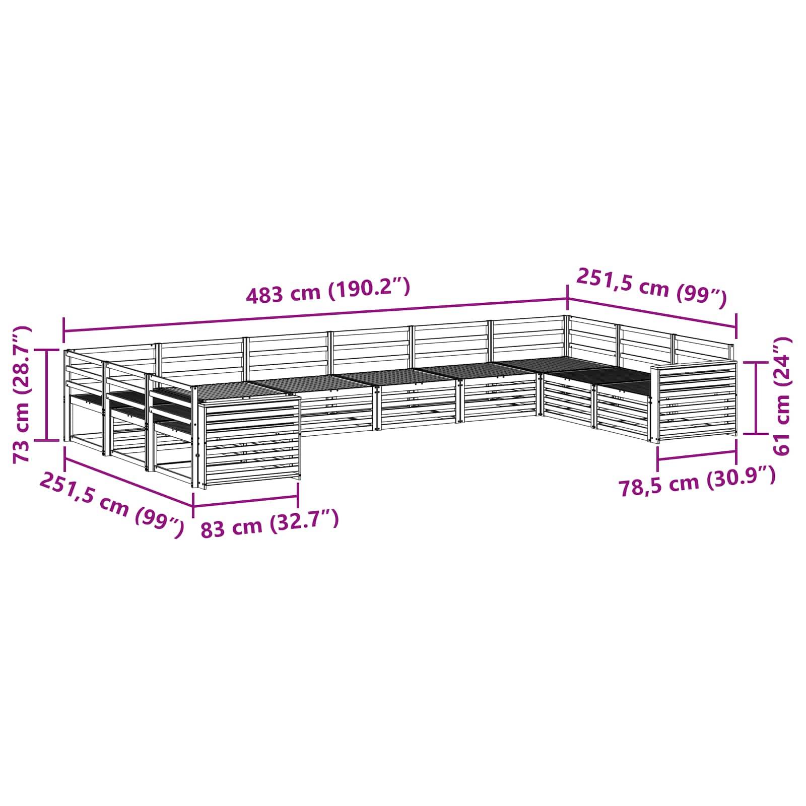 vidaXL Sofagarnituren 10 pcs Natur Massivholz Akazie