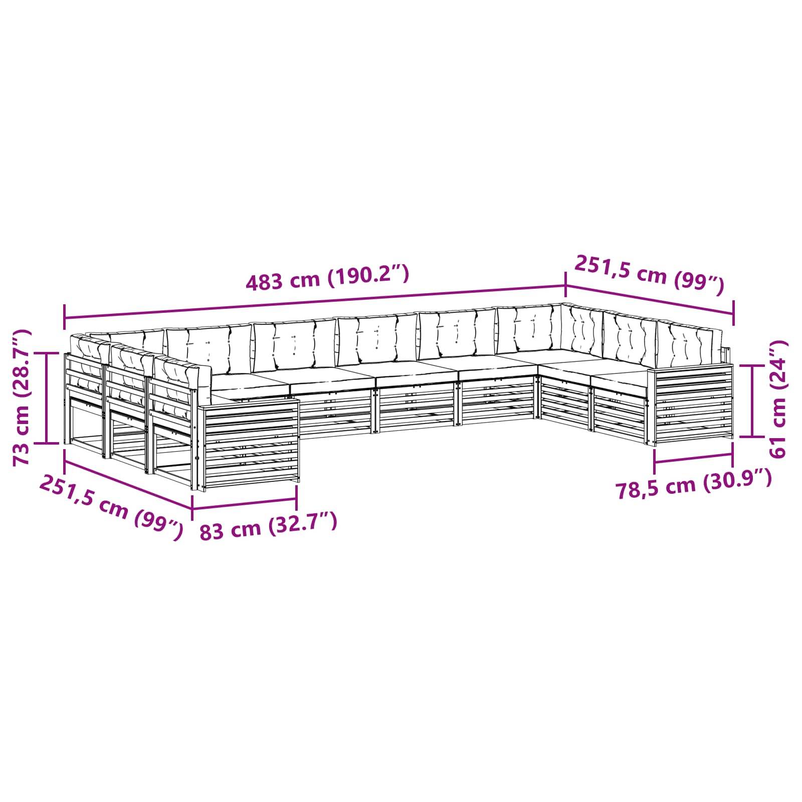 vidaXL Sofagarnituren 8 pcs Natur und Creme Massivholz Akazie