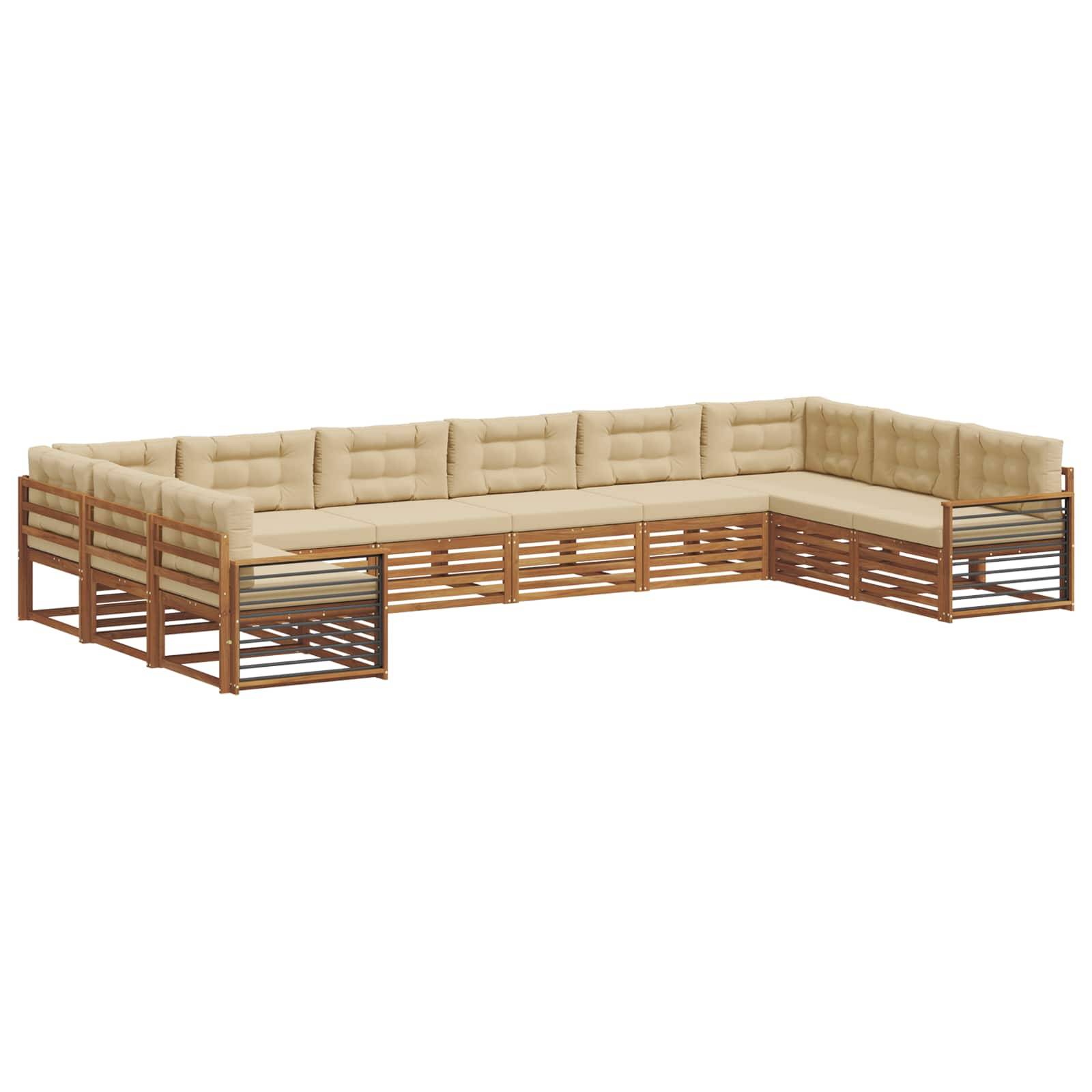 vidaXL Sofagarnituren 10 pcs Natur und Beige Massivholz Akazie