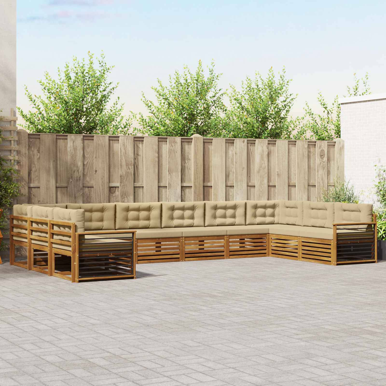 vidaXL Sofagarnituren 10 pcs Natur und Beige Massivholz Akazie