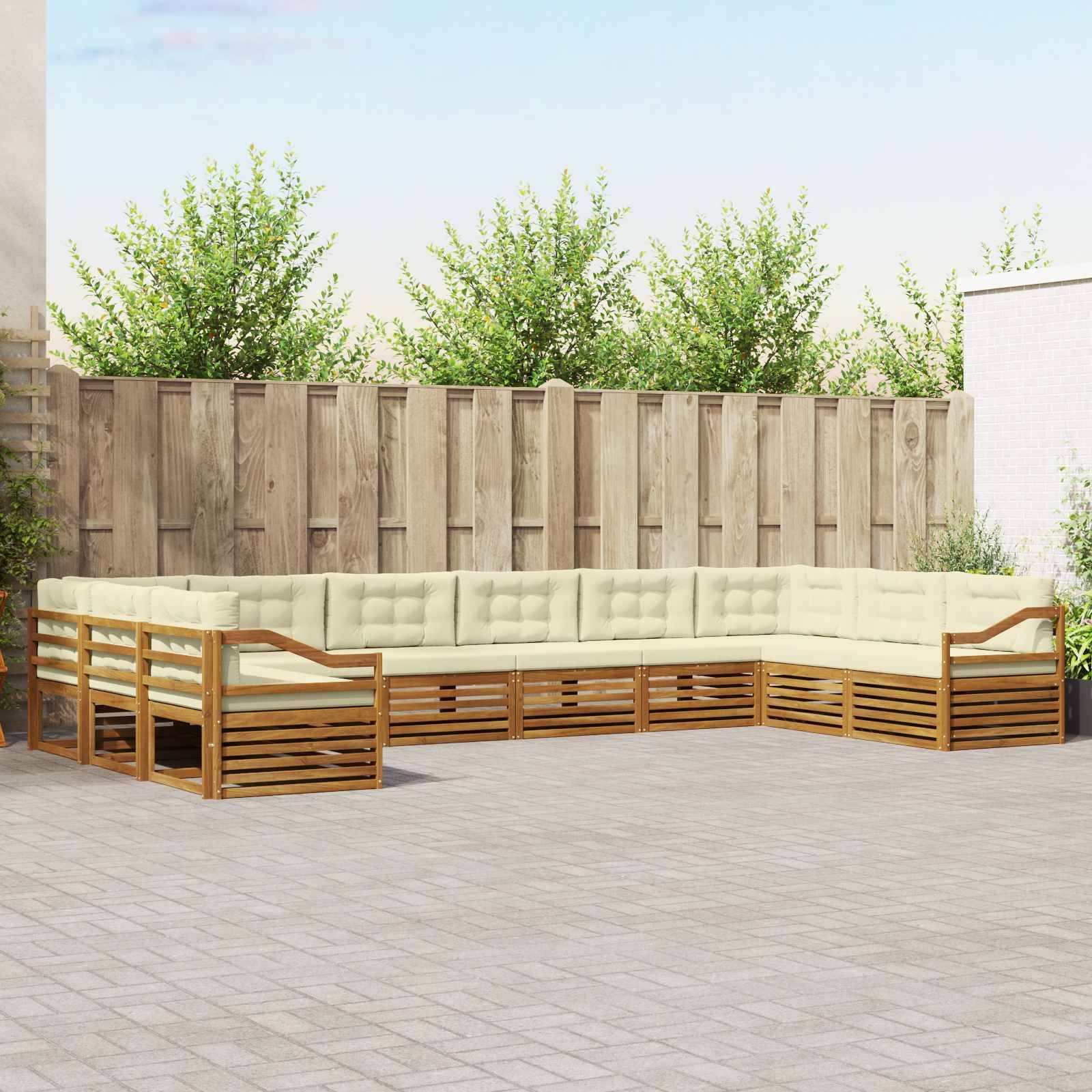 vidaXL Sofagarnituren 10 pcs Natur und Creme Massivholz Akazie