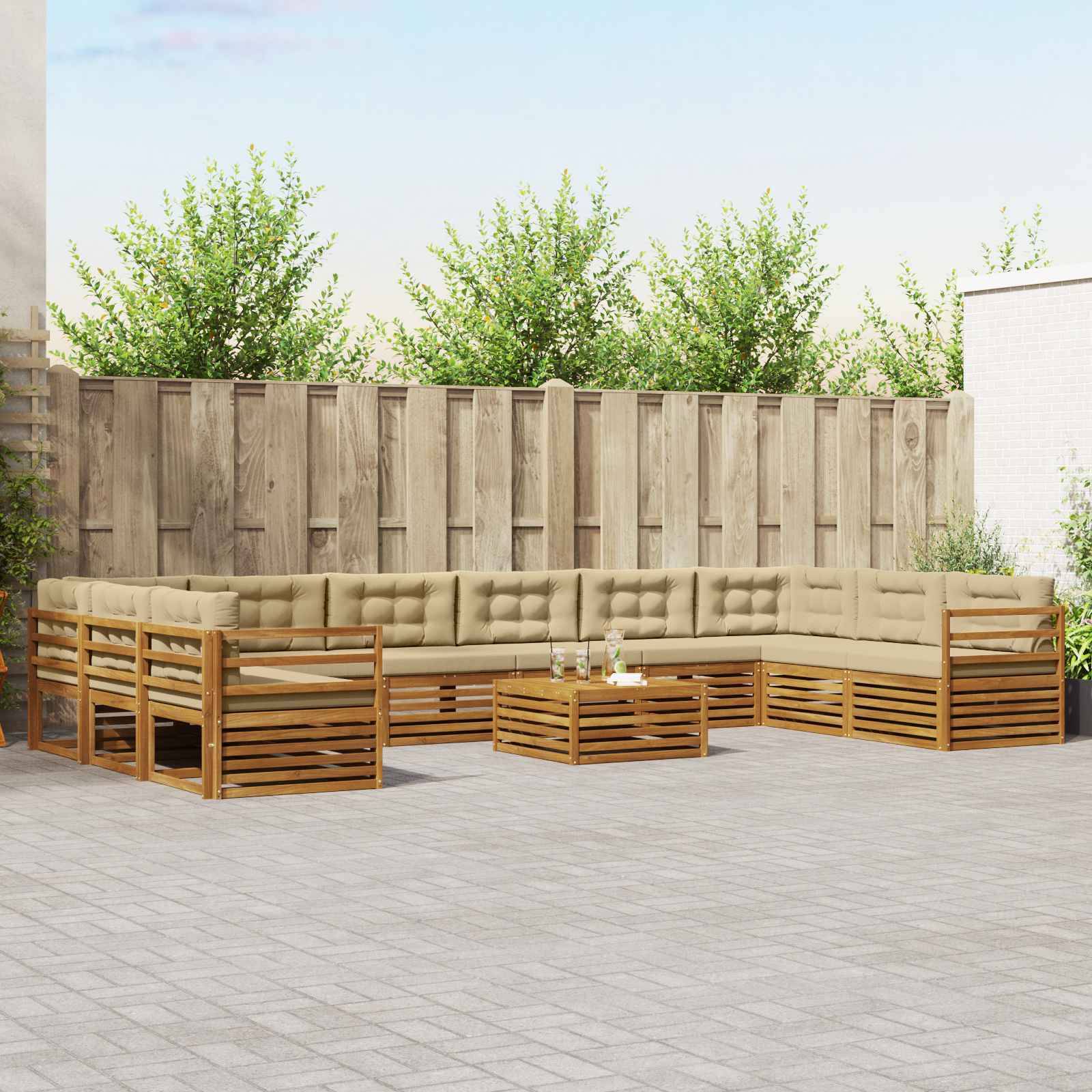 vidaXL Sofagarnituren 11 pcs Natur und Beige Massivholz Akazie