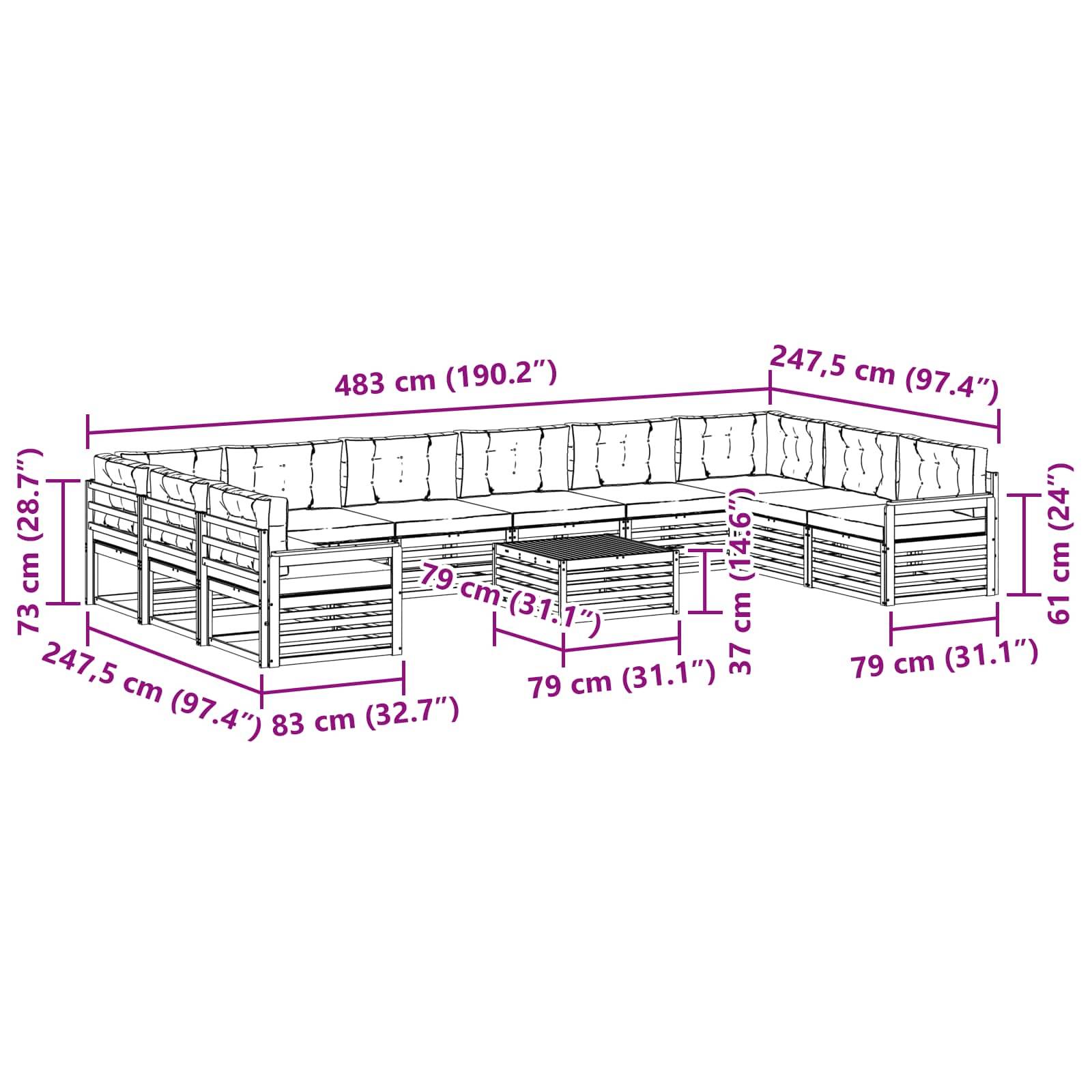 vidaXL Sofagarnituren 11 pcs Natur und Anthrazit Massivholz Akazie