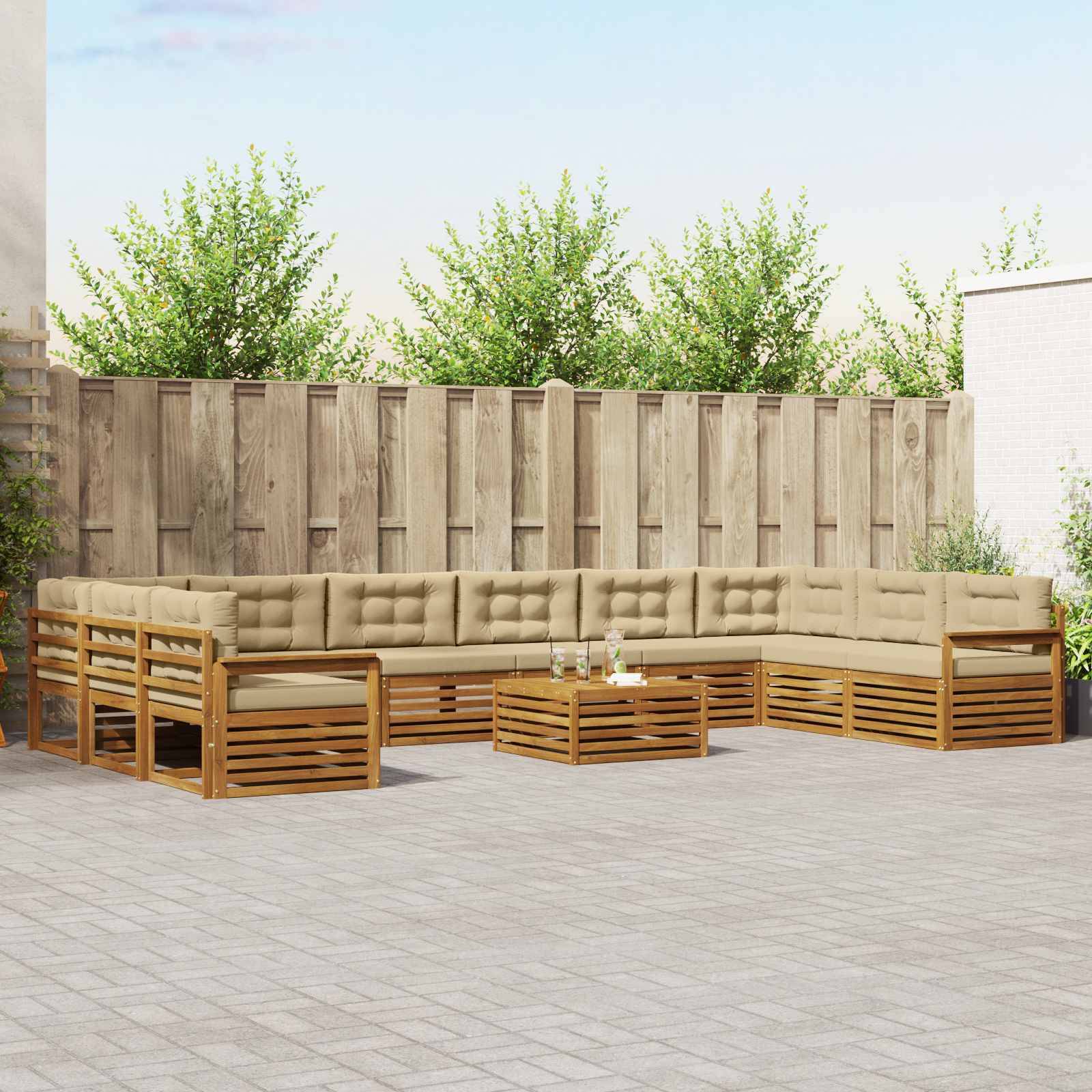 vidaXL Sofagarnituren 11 pcs Natur und Beige Massivholz Akazie