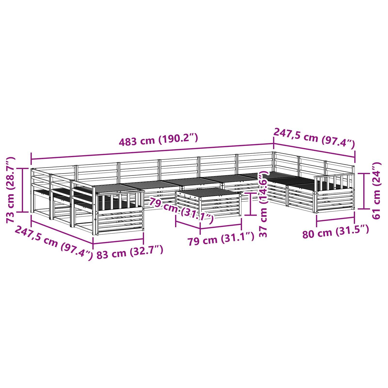 vidaXL Sofagarnituren 11 pcs Natur Massivholz Akazie