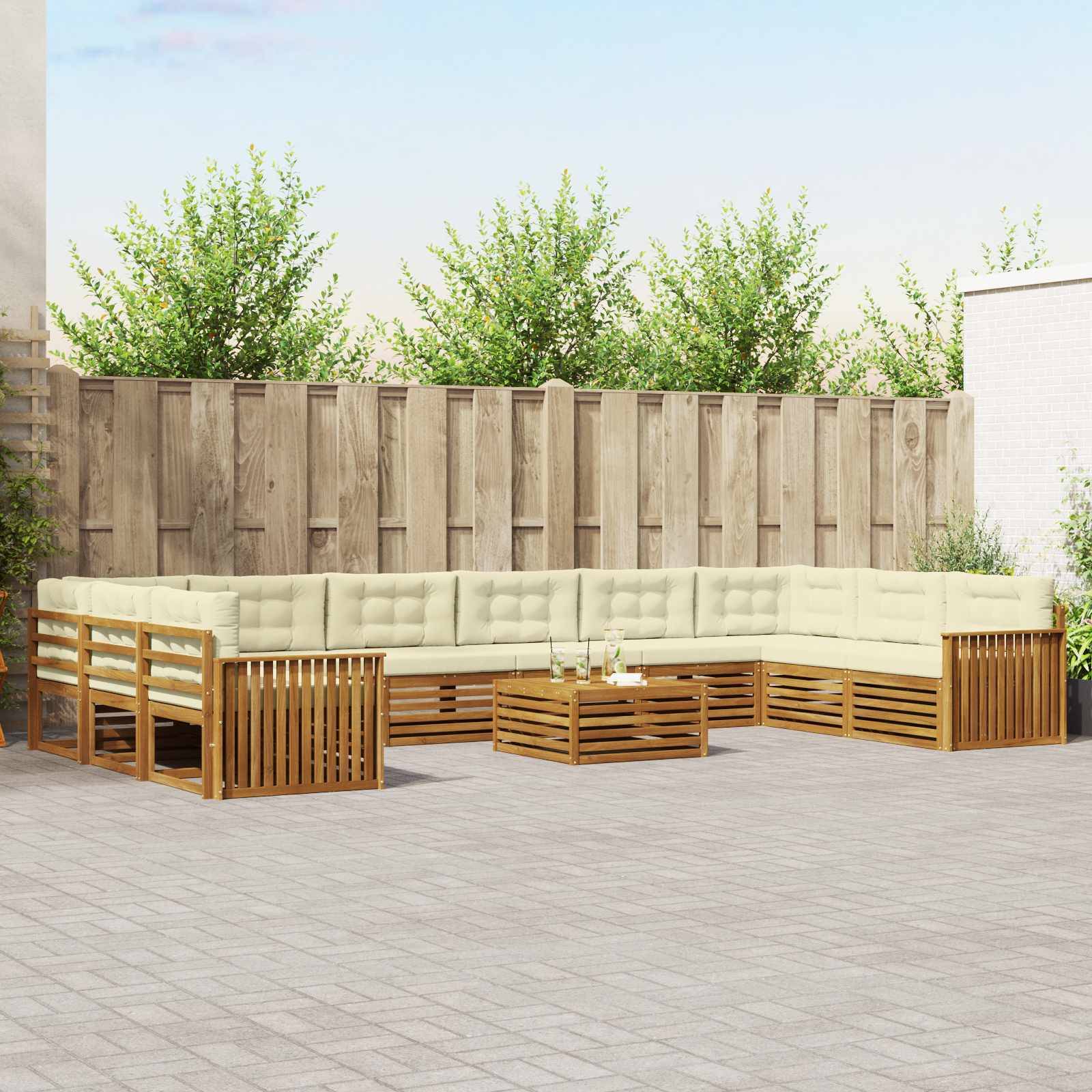 vidaXL Sofagarnituren 11 pcs Natur und Creme Massivholz Akazie
