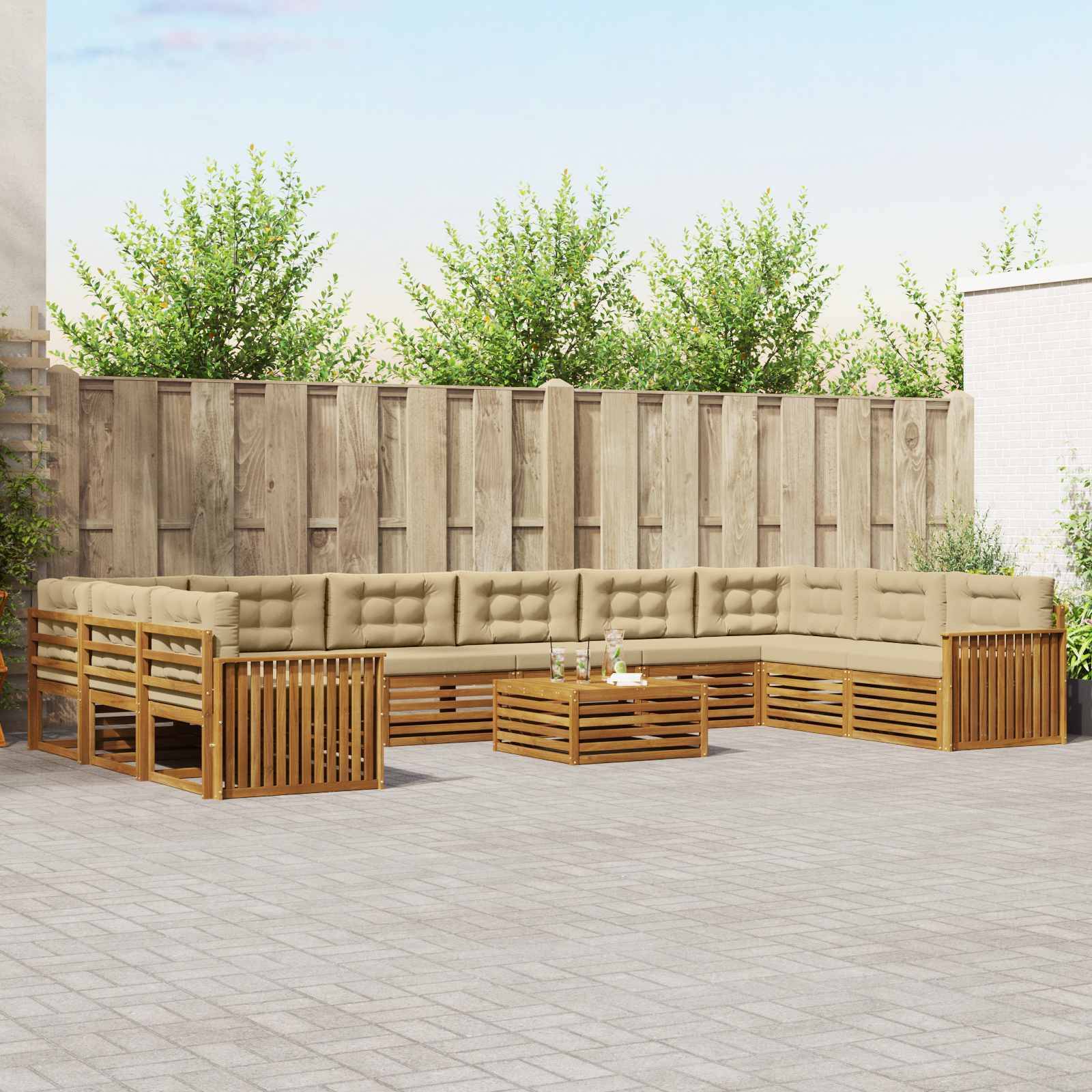 vidaXL Sofagarnituren 11 pcs Natur und Beige Massivholz Akazie