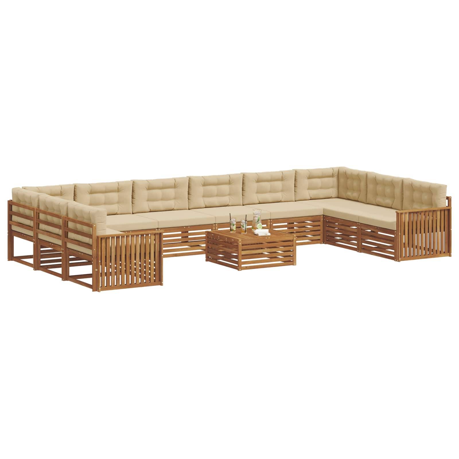 vidaXL Sofagarnituren 11 pcs Natur und Beige Massivholz Akazie