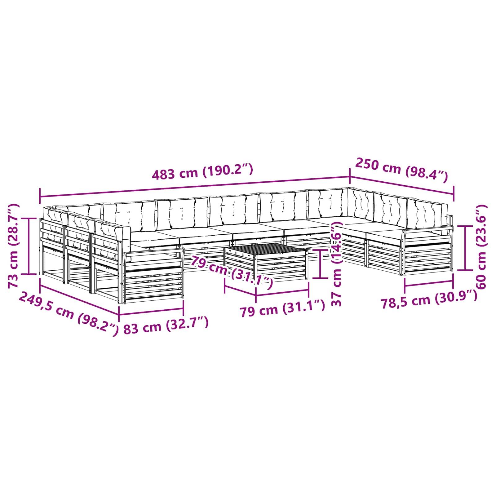 vidaXL Sofagarnituren 11 pcs Natur und Beige Massivholz Akazie