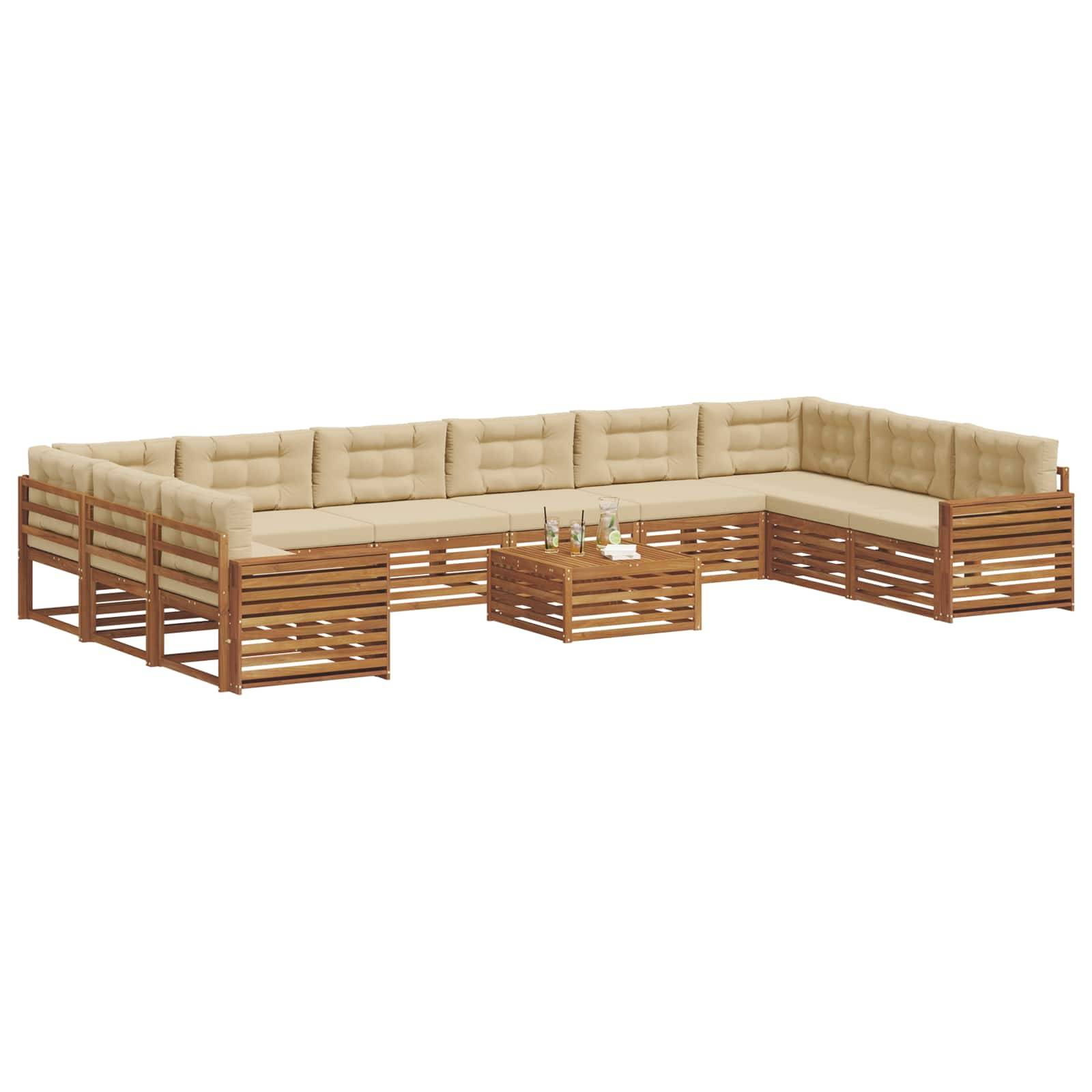 vidaXL Sofagarnituren 11 pcs Natur und Beige Massivholz Akazie