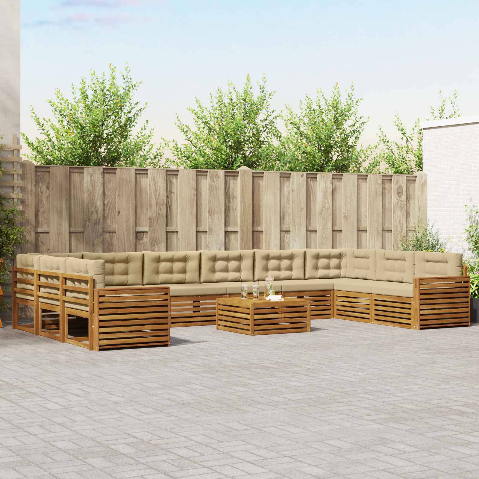 vidaXL Sofagarnituren 11 pcs Natur und Beige Massivholz Akazie