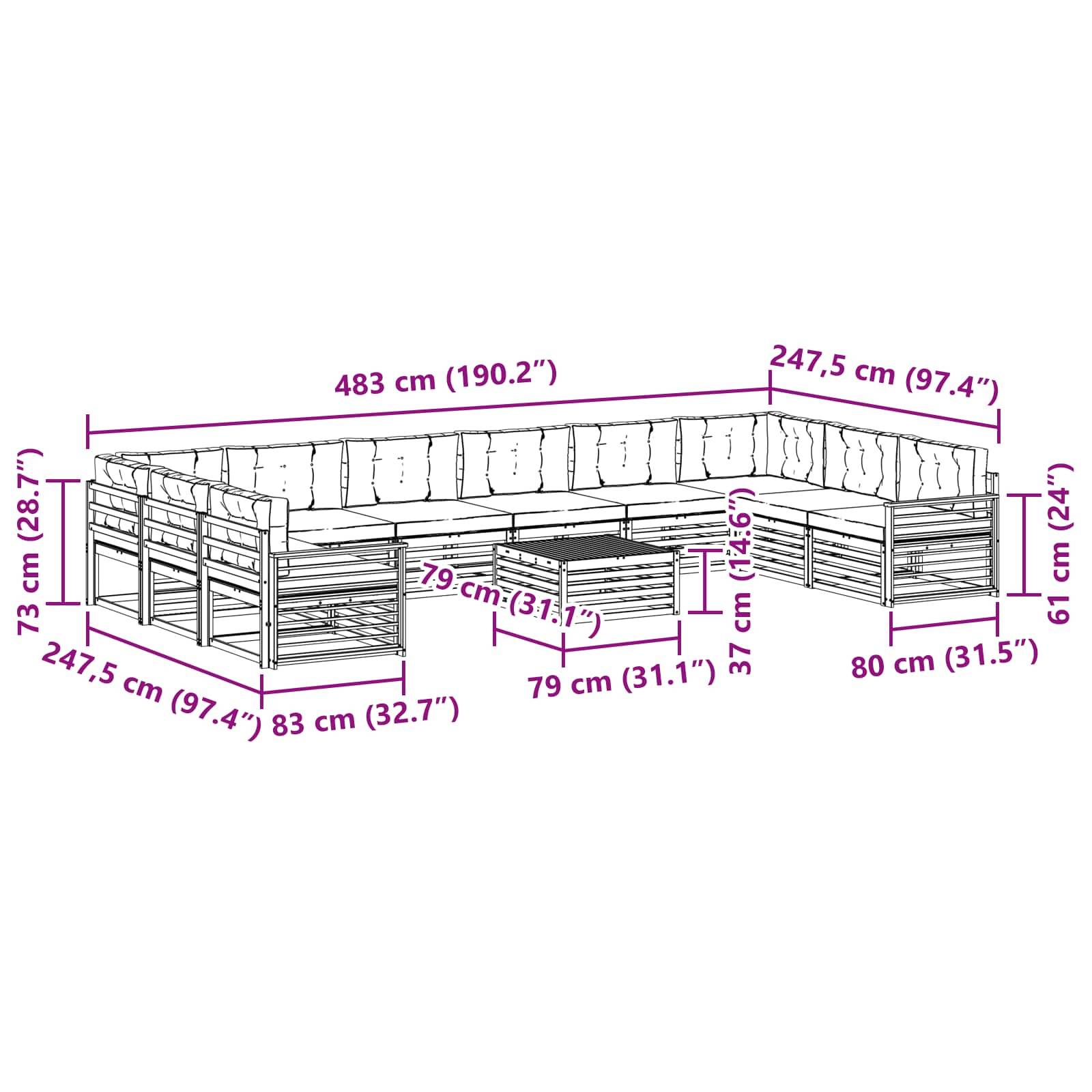 vidaXL Sofagarnituren 11 pcs Natur und Beige Massivholz Akazie