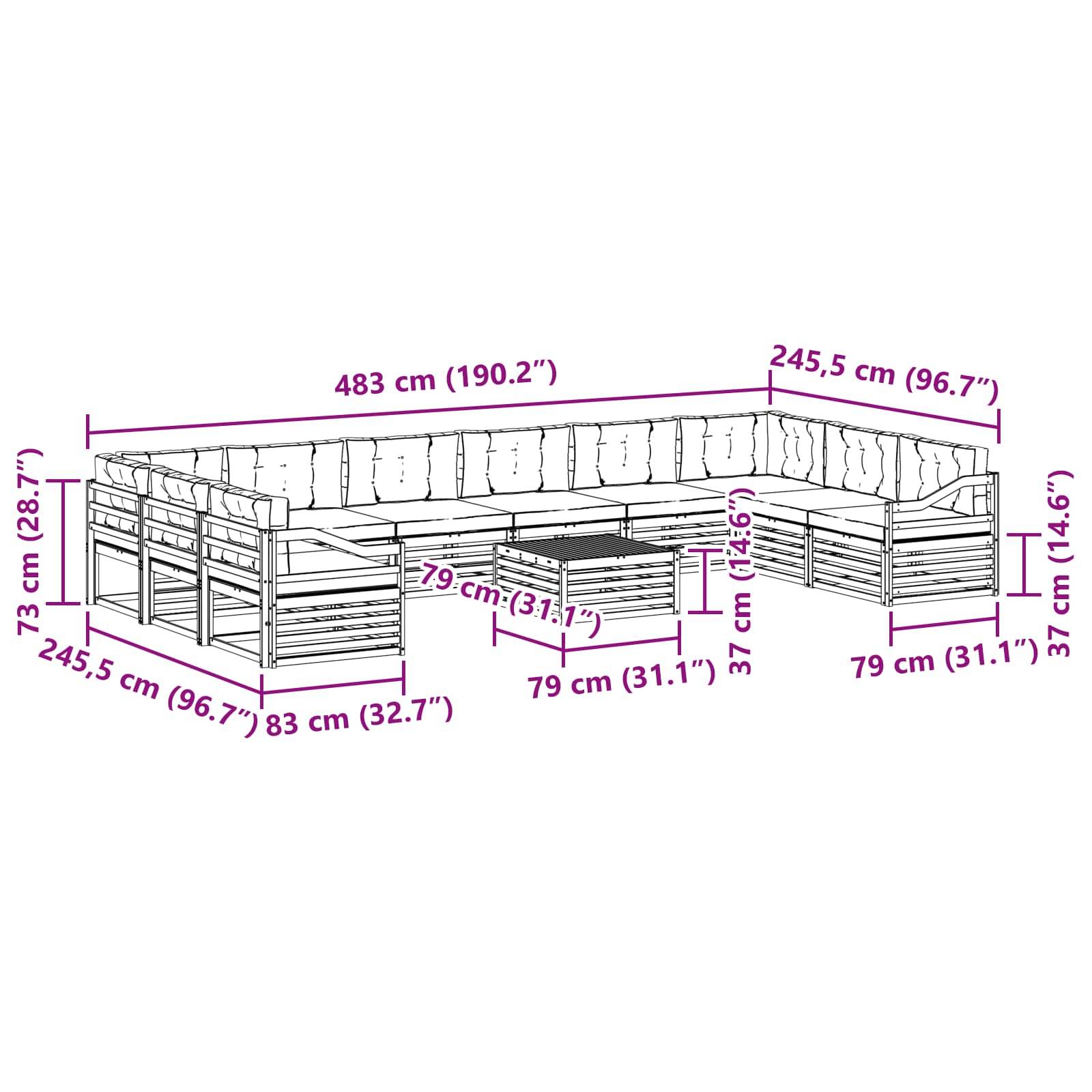 vidaXL Sofagarnituren 11 pcs Natur und Creme Massivholz Akazie