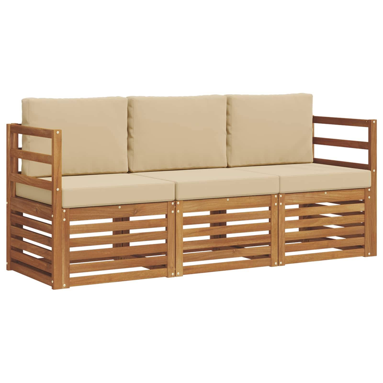 vidaXL Sofagarnituren 3 pcs Natur und Beige Massivholz Akazie