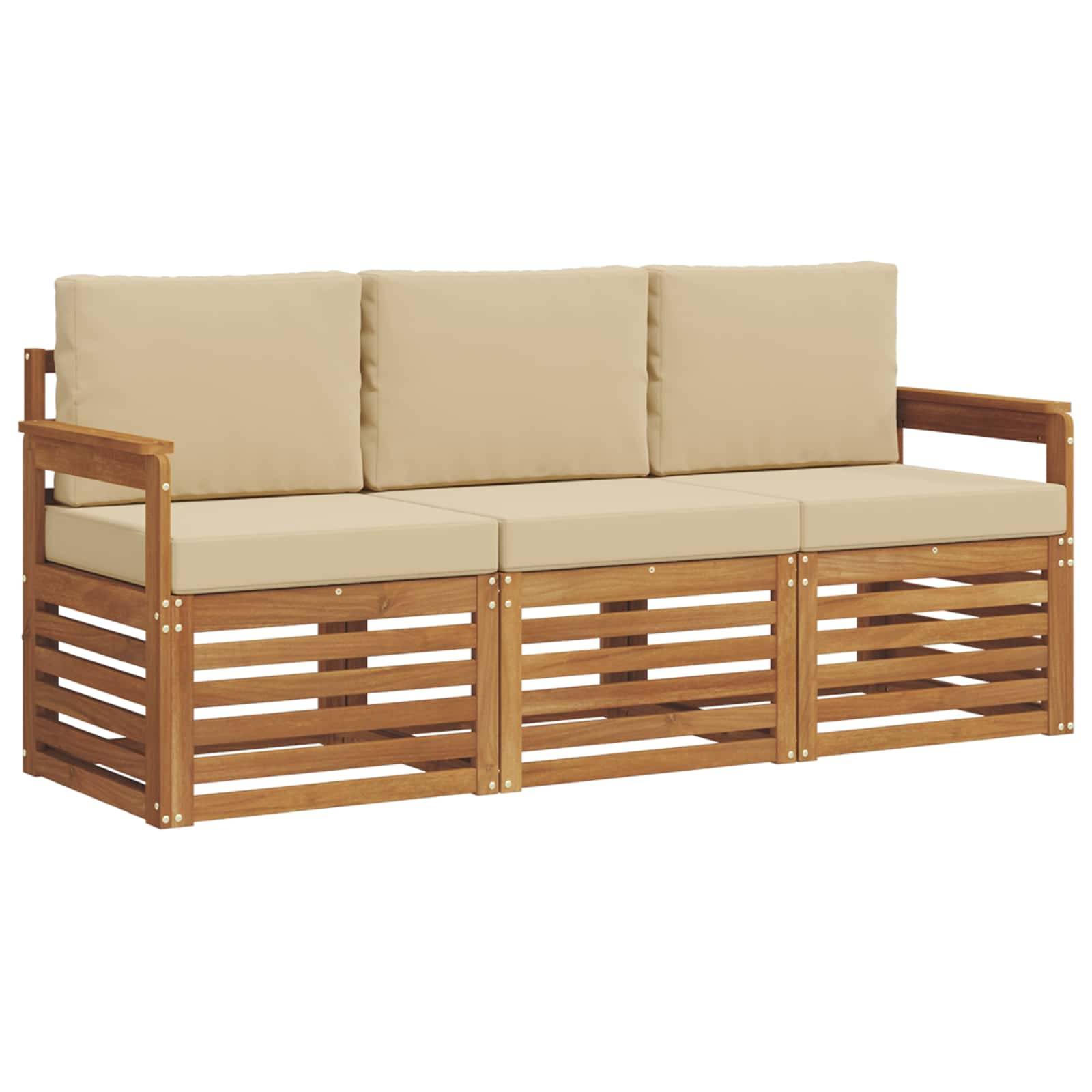 vidaXL Sofagarnituren 3 pcs Natur und Beige Massivholz Akazie