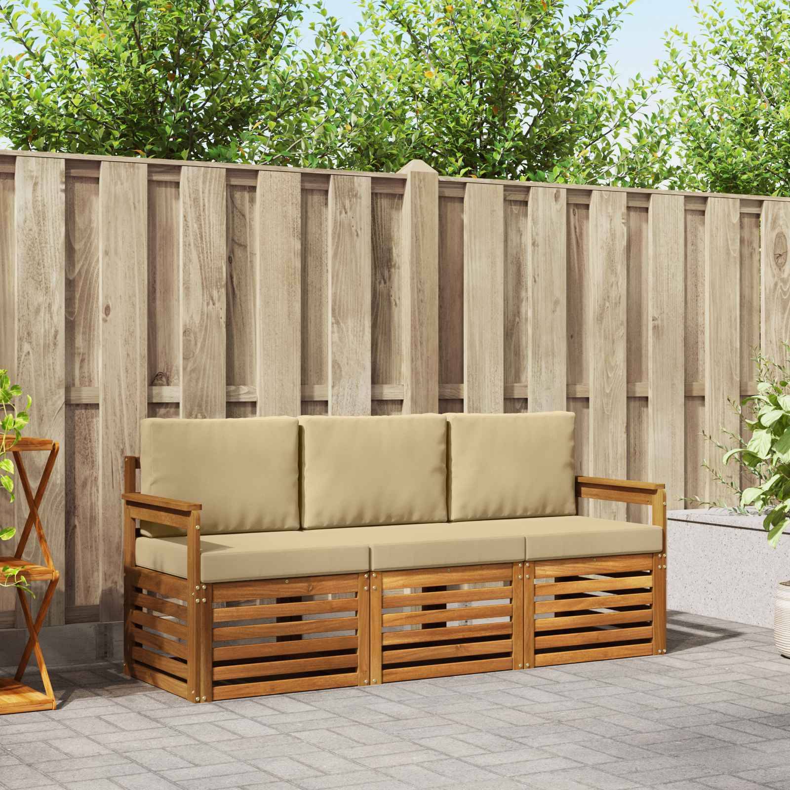 vidaXL Sofagarnituren 3 pcs Natur und Beige Massivholz Akazie