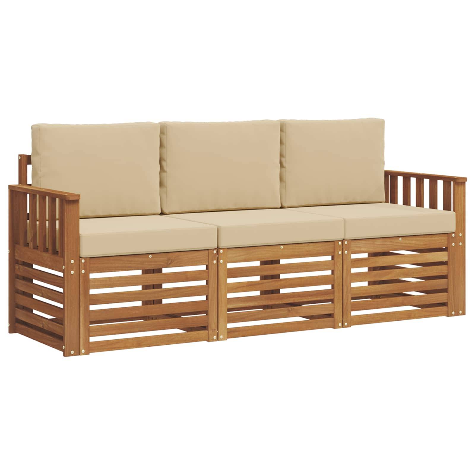 vidaXL Sofagarnituren 3 pcs Natur und Beige Massivholz Akazie