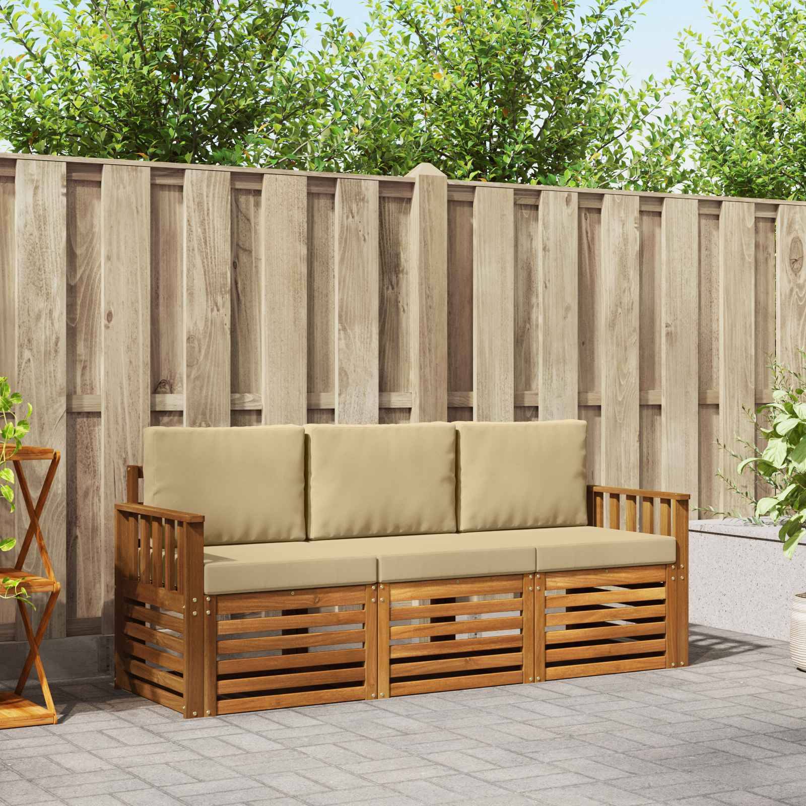 vidaXL Sofagarnituren 3 pcs Natur und Beige Massivholz Akazie