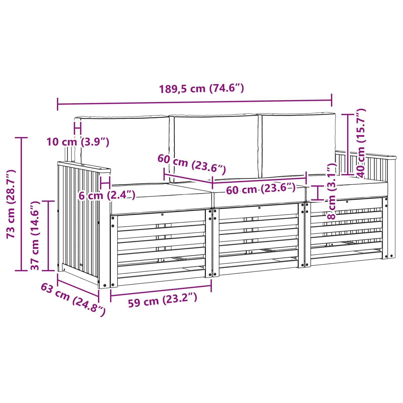 vidaXL Sofagarnituren 3 pcs Natur und Anthrazit Massivholz Akazie
