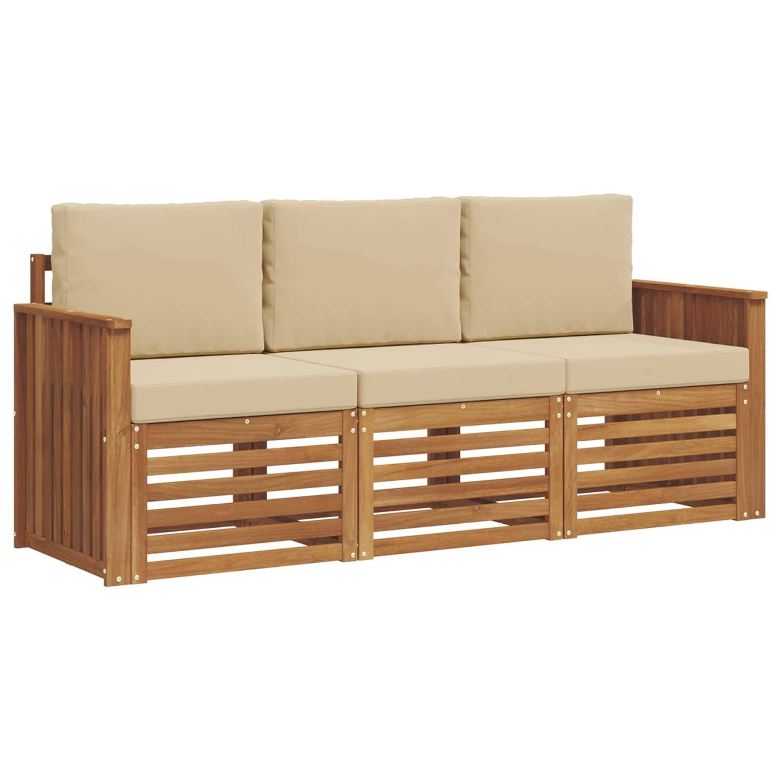 vidaXL Sofagarnituren 3 pcs Natur und Beige Massivholz Akazie