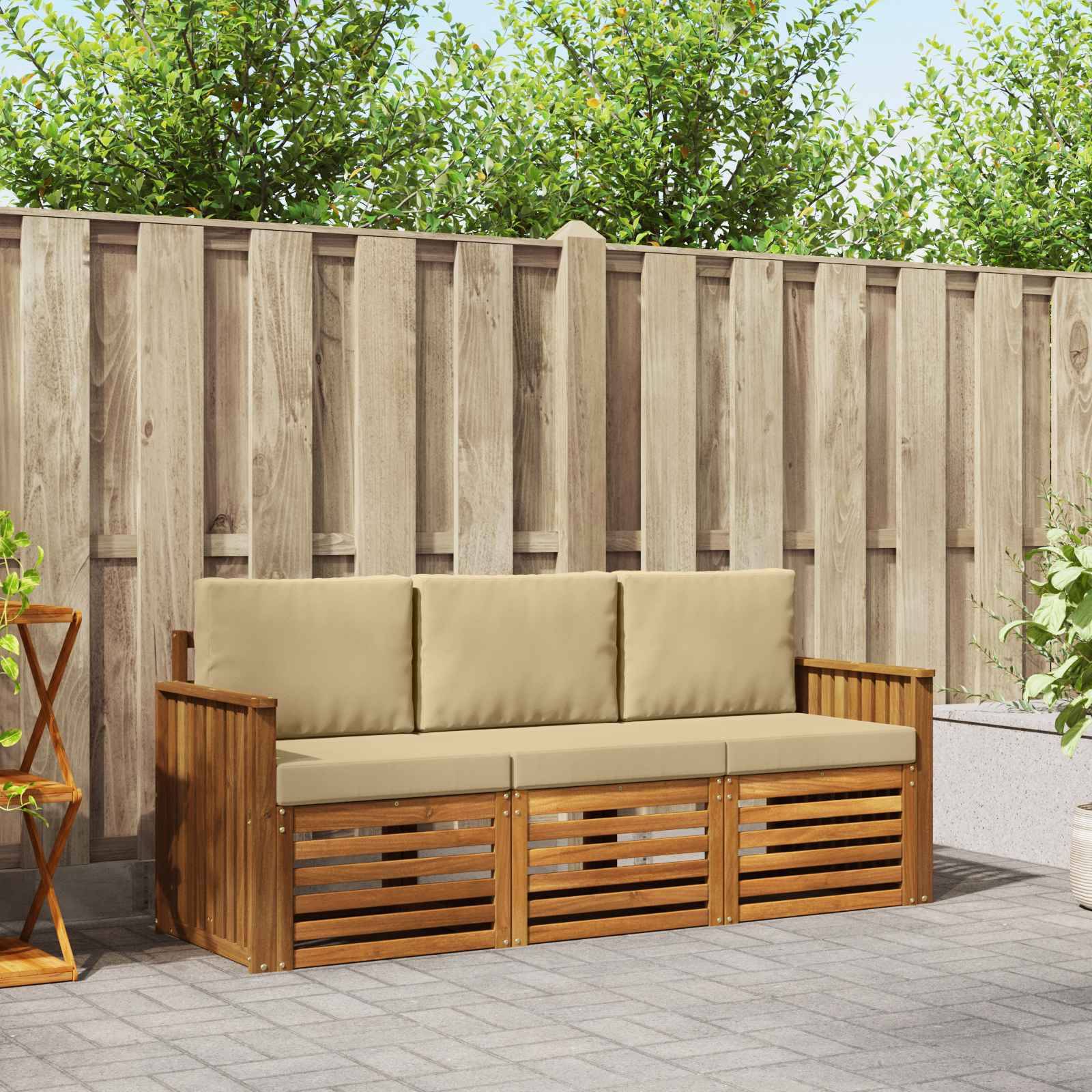 vidaXL Sofagarnituren 3 pcs Natur und Beige Massivholz Akazie