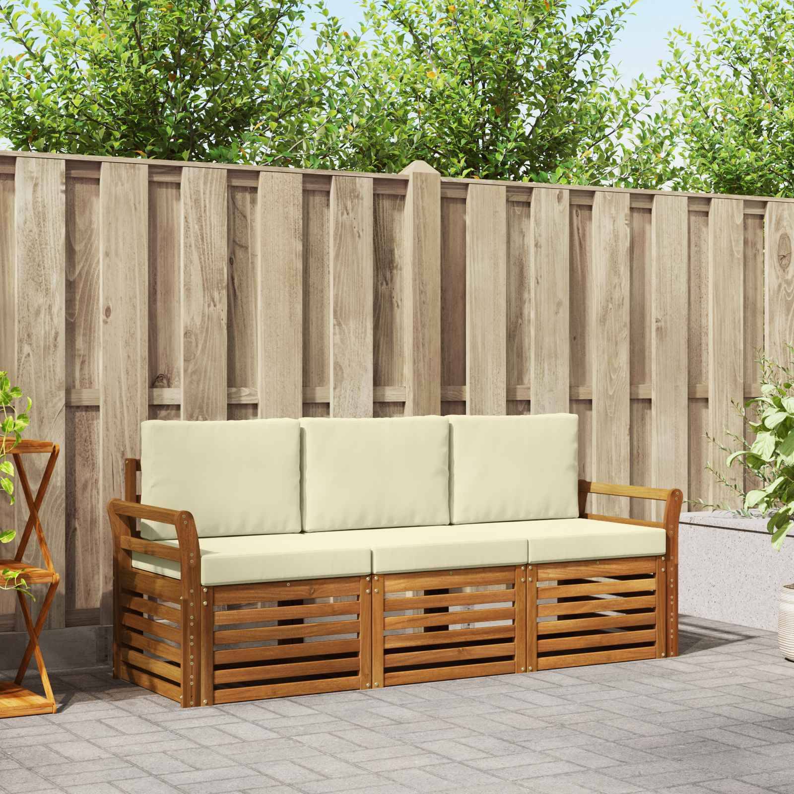 vidaXL Sofagarnituren 3 pcs Natur und Creme Massivholz Akazie