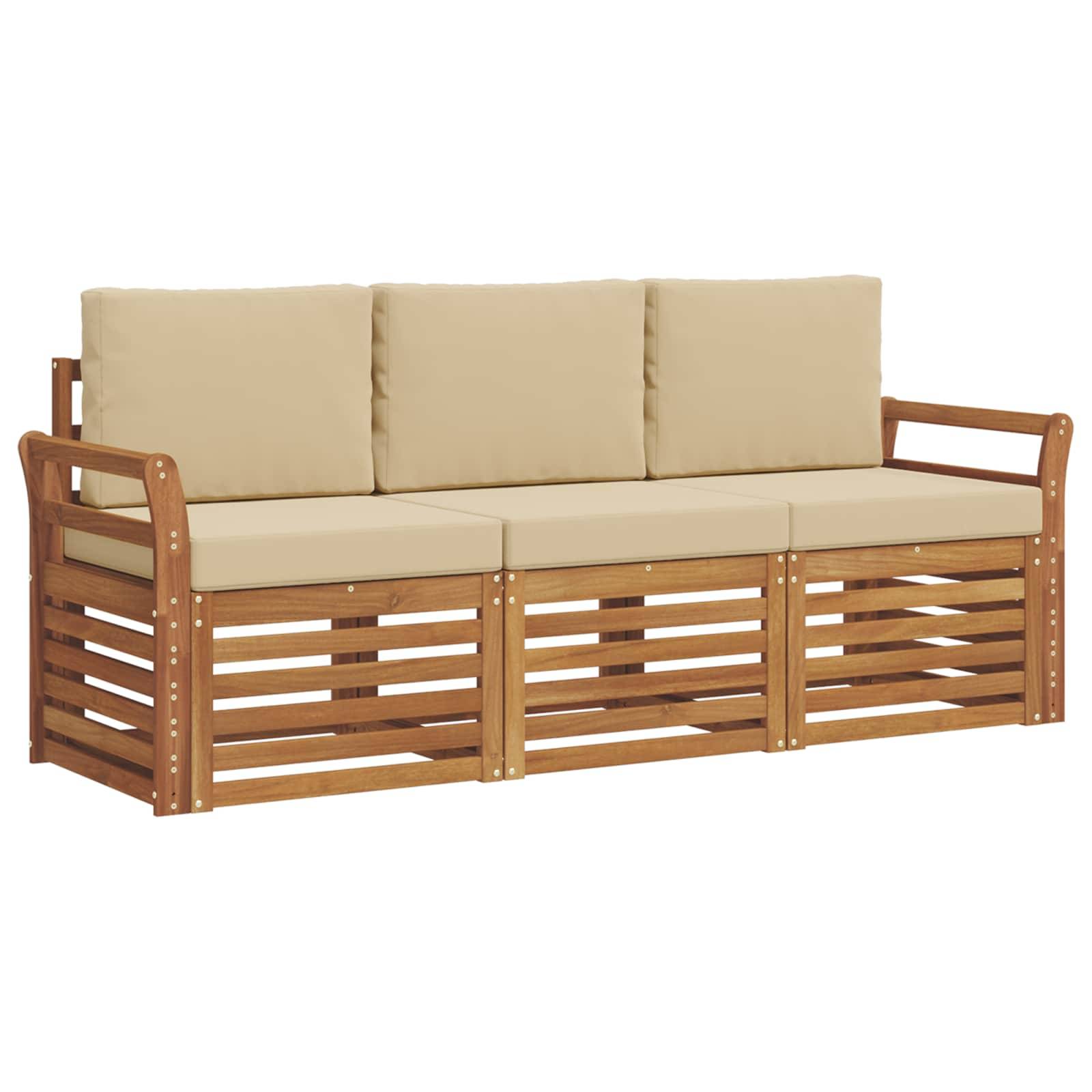 vidaXL Sofagarnituren 3 pcs Natur und Beige Massivholz Akazie