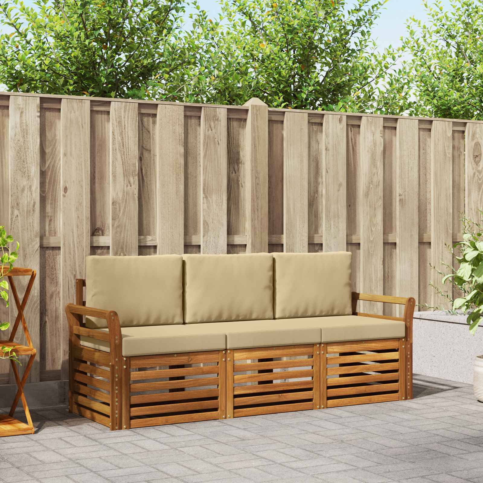 vidaXL Sofagarnituren 3 pcs Natur und Beige Massivholz Akazie