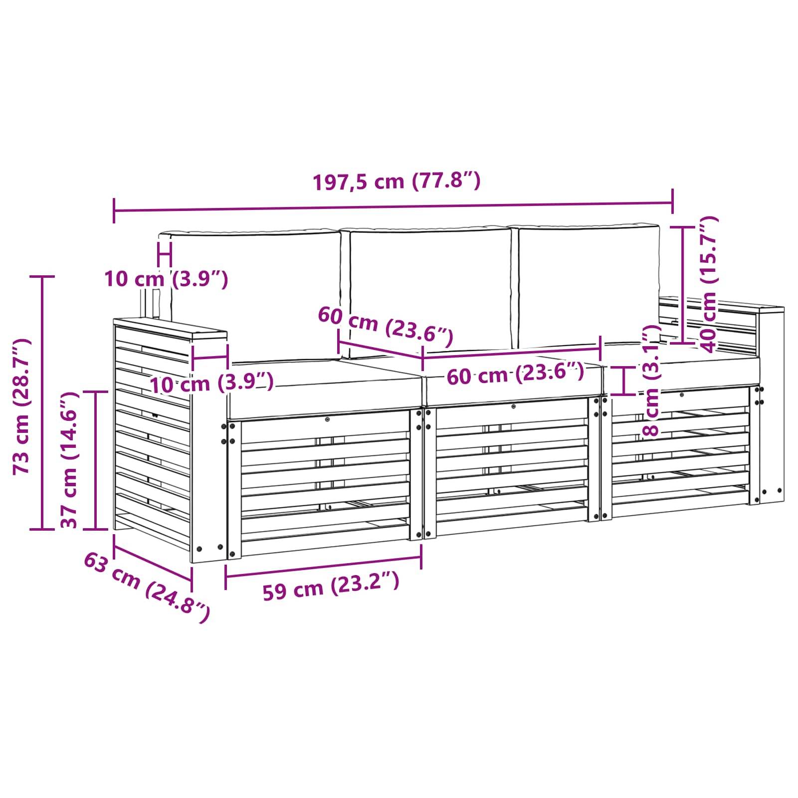 vidaXL Sofagarnituren 3 pcs Natur und Anthrazit Massivholz Akazie