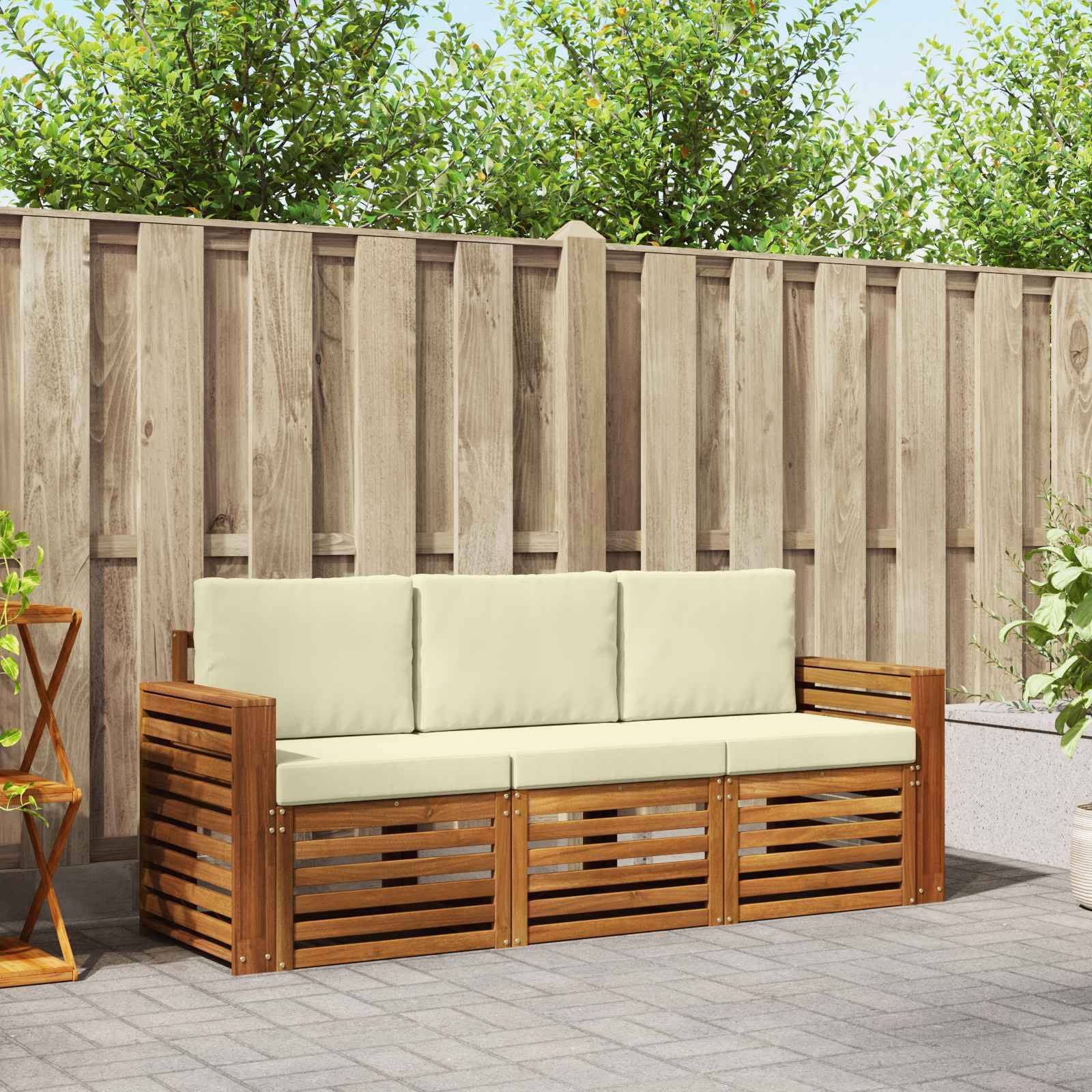 vidaXL Sofagarnituren 3 pcs Natur und Creme Massivholz Akazie