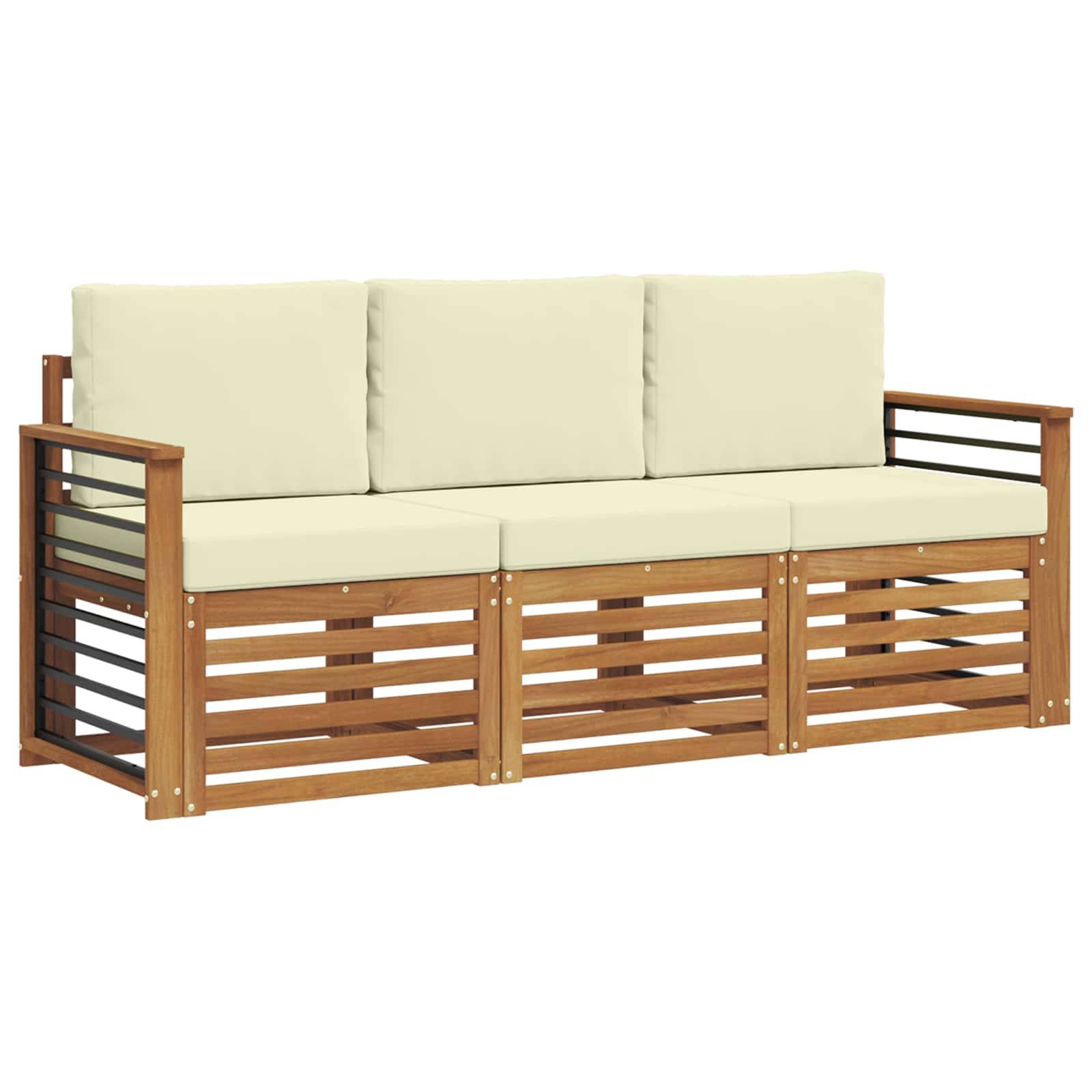 vidaXL Sofagarnituren 3 pcs Natur und Creme Massivholz Akazie