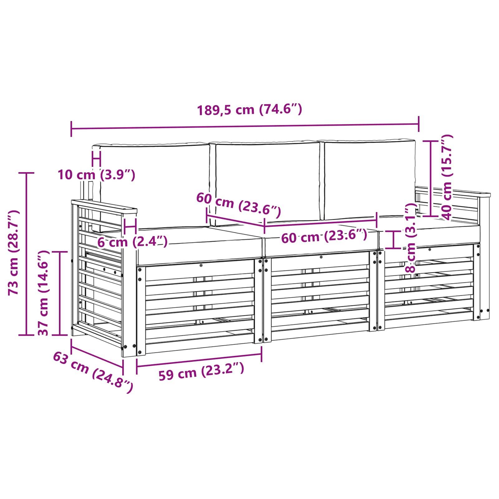 vidaXL Sofagarnituren 3 pcs Natur und Anthrazit Massivholz Akazie