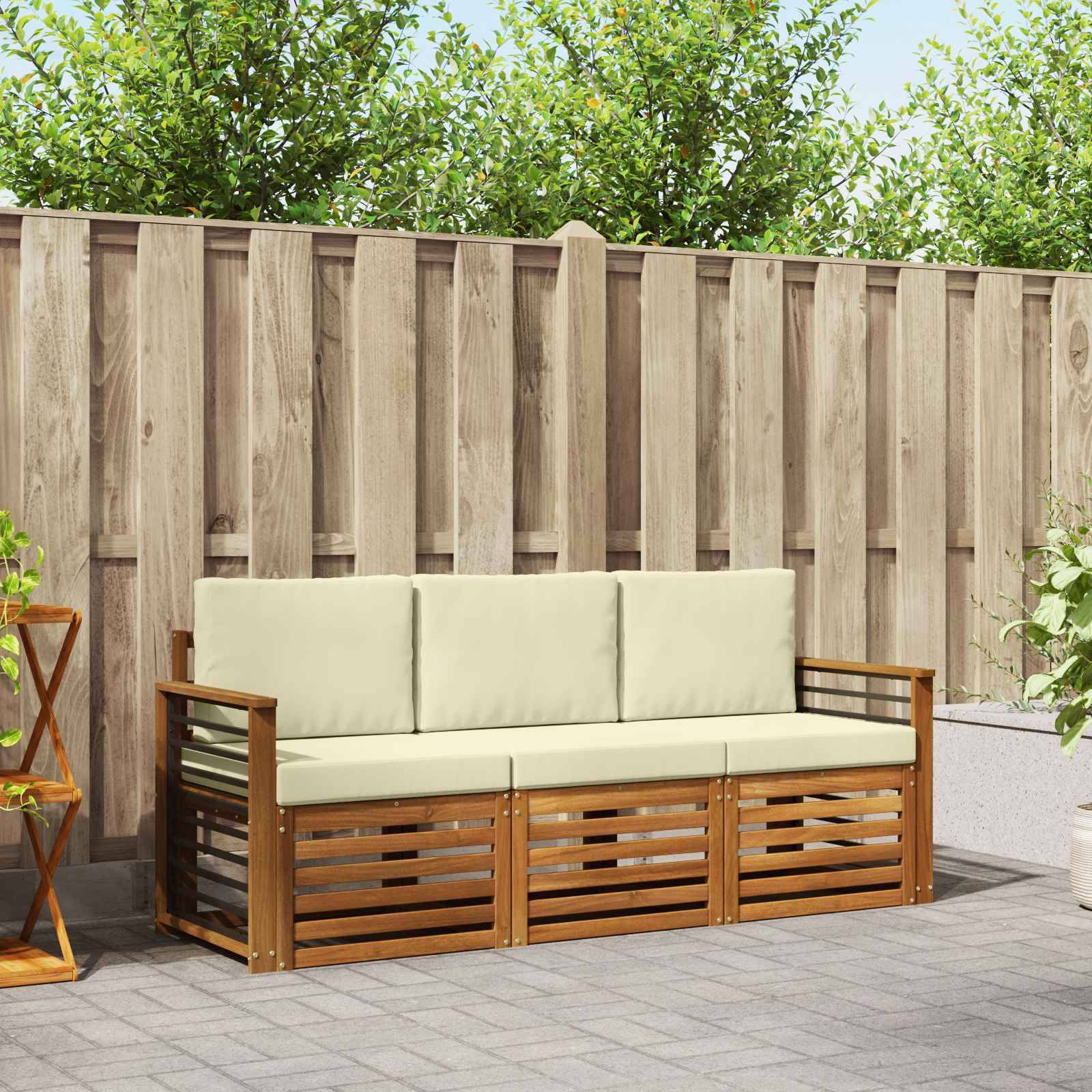 vidaXL Sofagarnituren 3 pcs Natur und Creme Massivholz Akazie