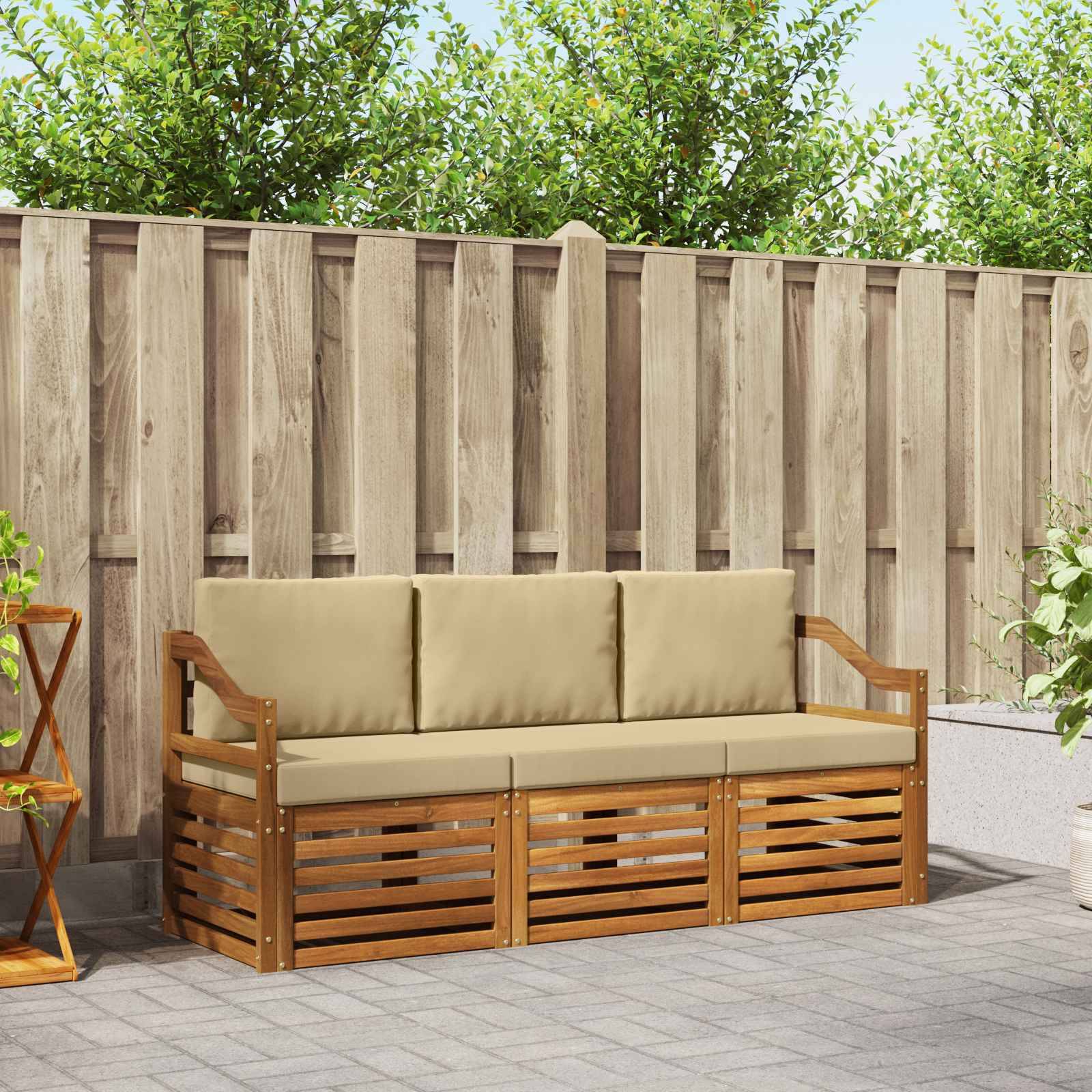 vidaXL Sofagarnituren 3 pcs Natur und Beige Massivholz Akazie