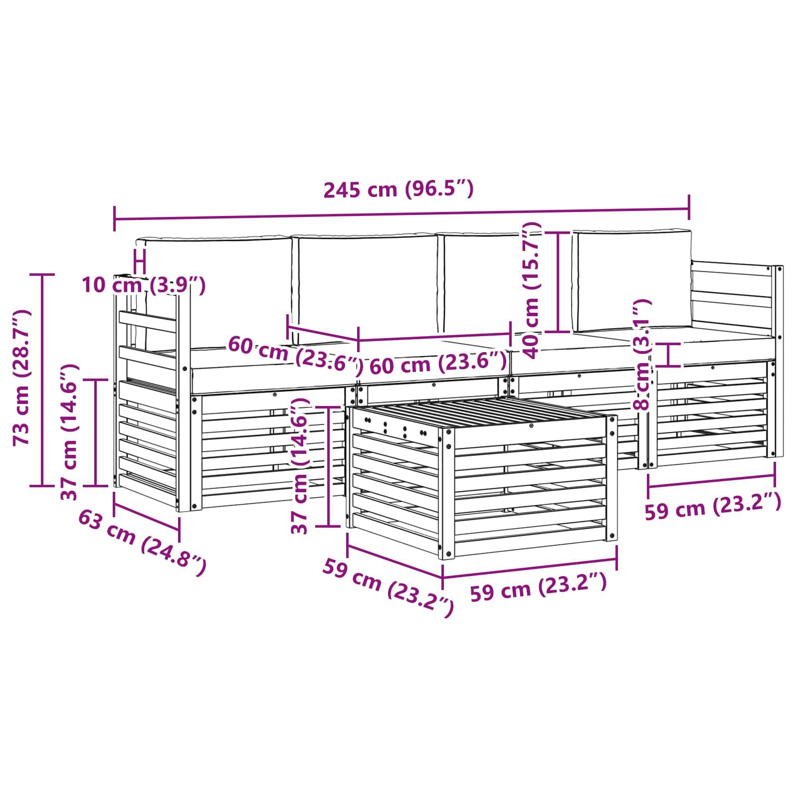 vidaXL Sofagarnituren 5 pcs Natur und Anthrazit Massivholz Akazie