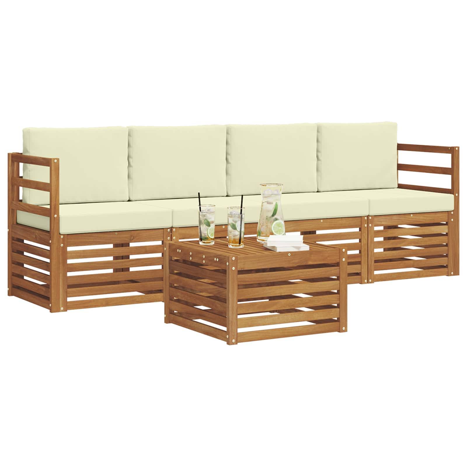vidaXL Sofagarnituren 5 pcs Natur und Creme Massivholz Akazie